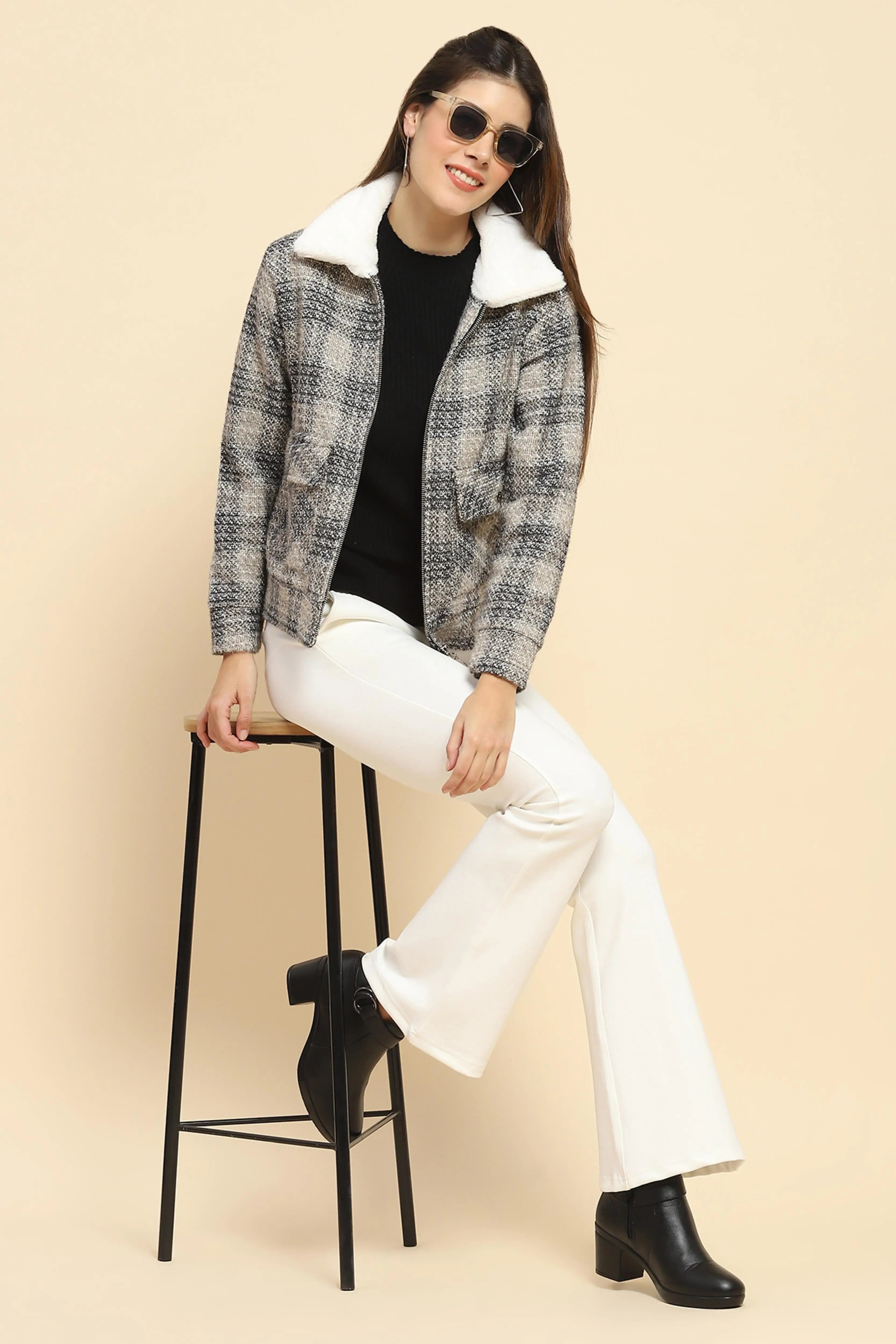 Black  Check Winter Shacket - Global Republic