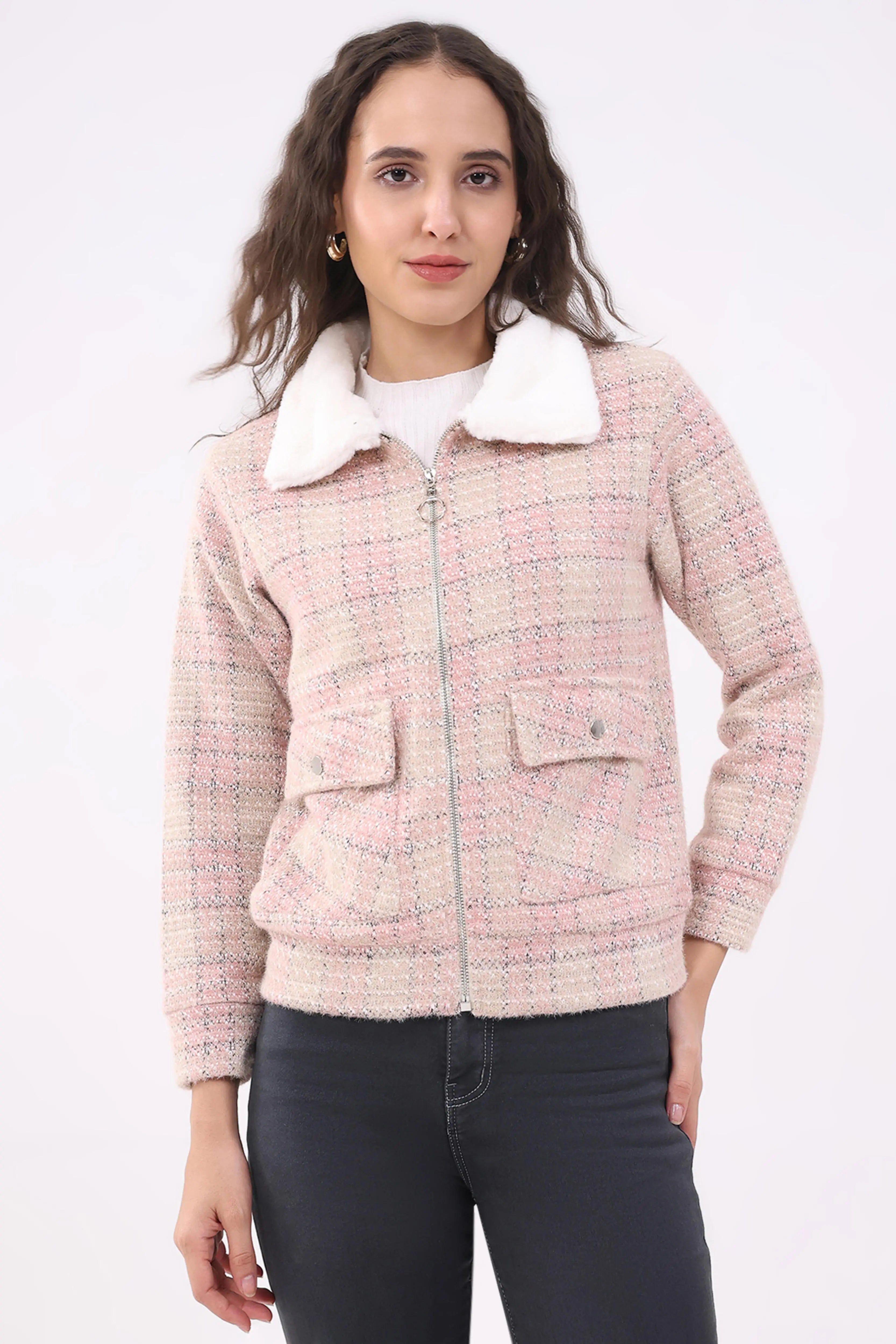 Pink Checked Woven Shacket - Global Republic