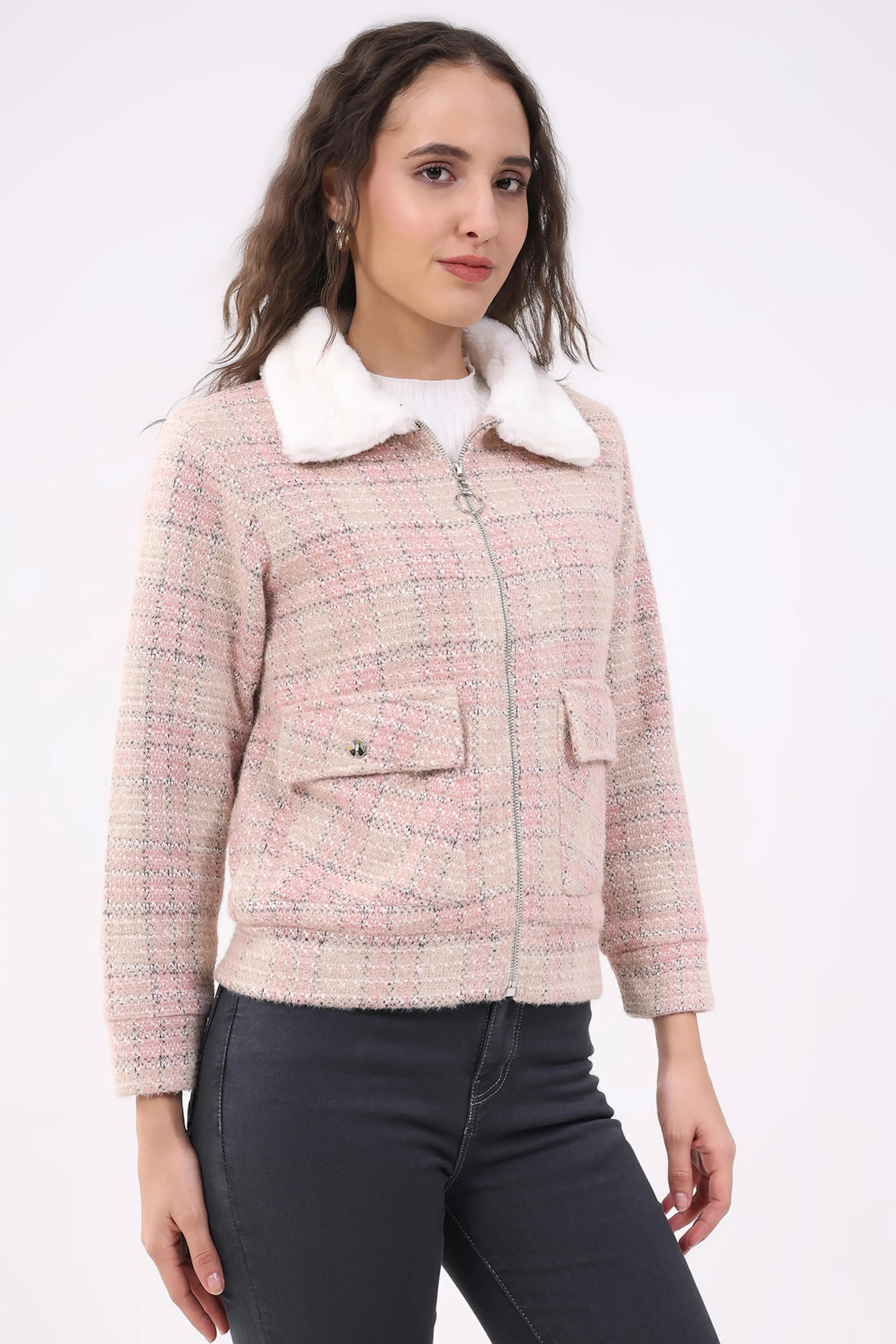 Pink Checked Woven Shacket - Global Republic