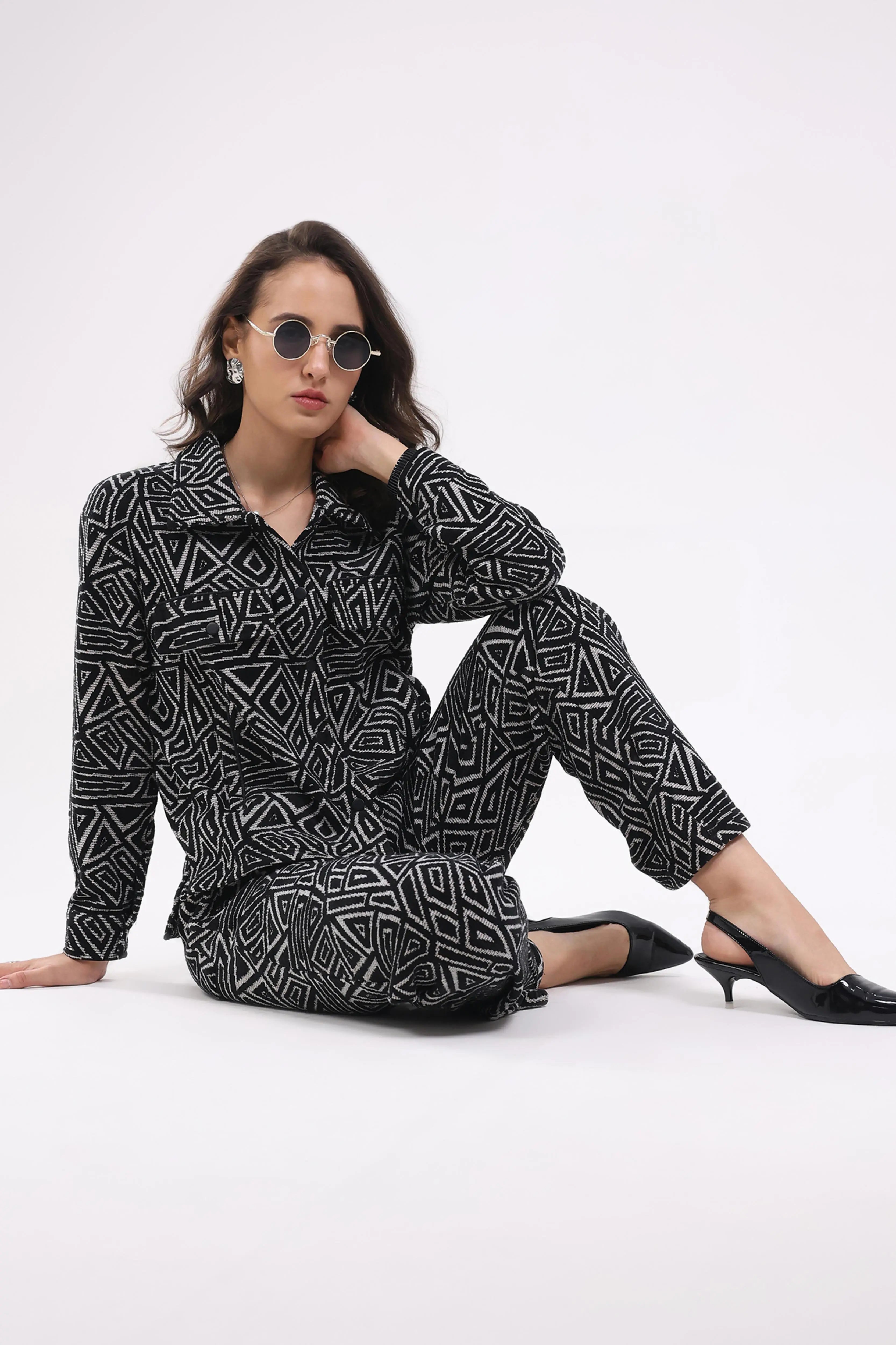 Black Wool Blend Winter Co-ord Set - Global Republic