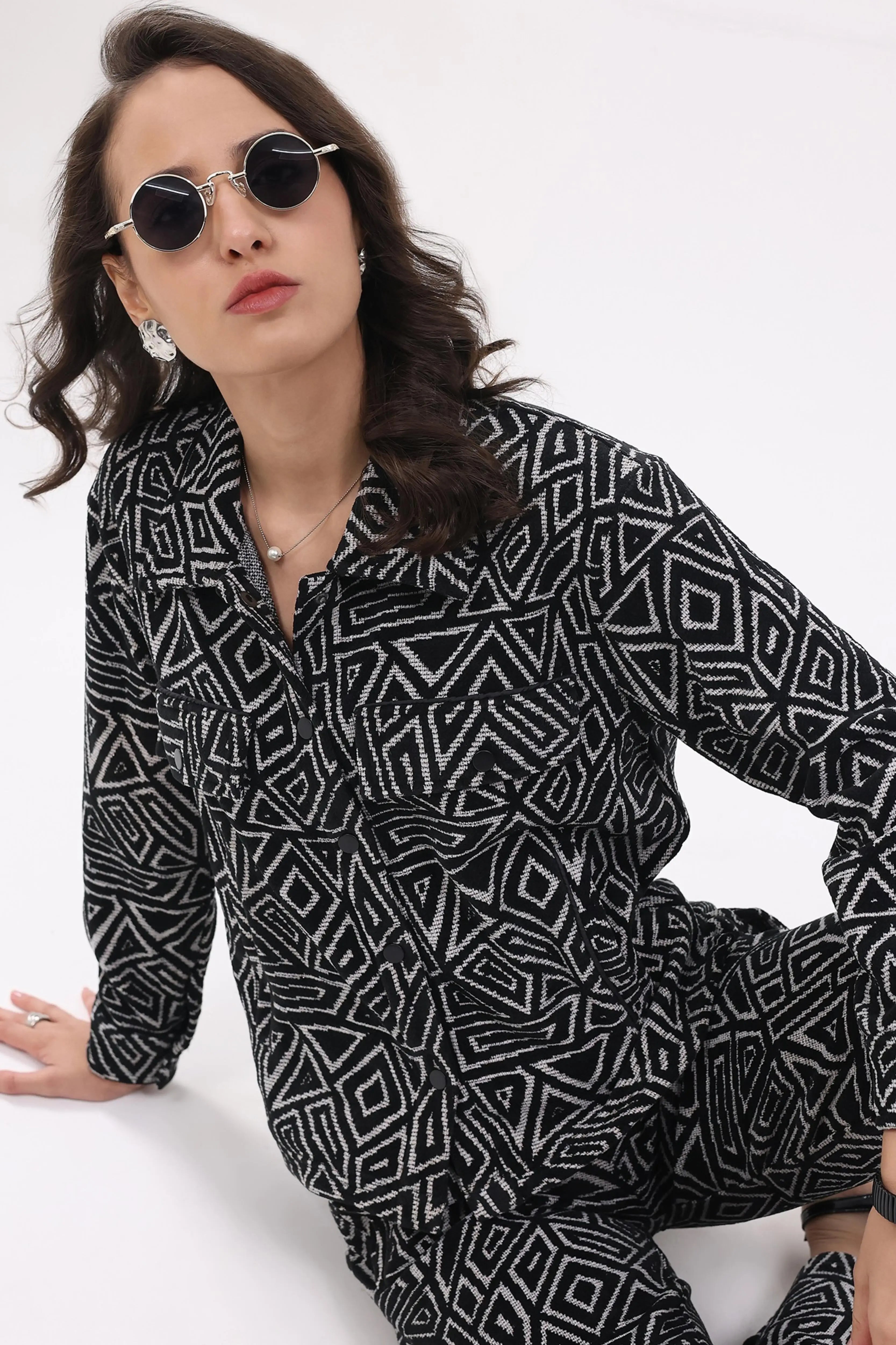 Black Wool Blend Winter Co-ord Set - Global Republic