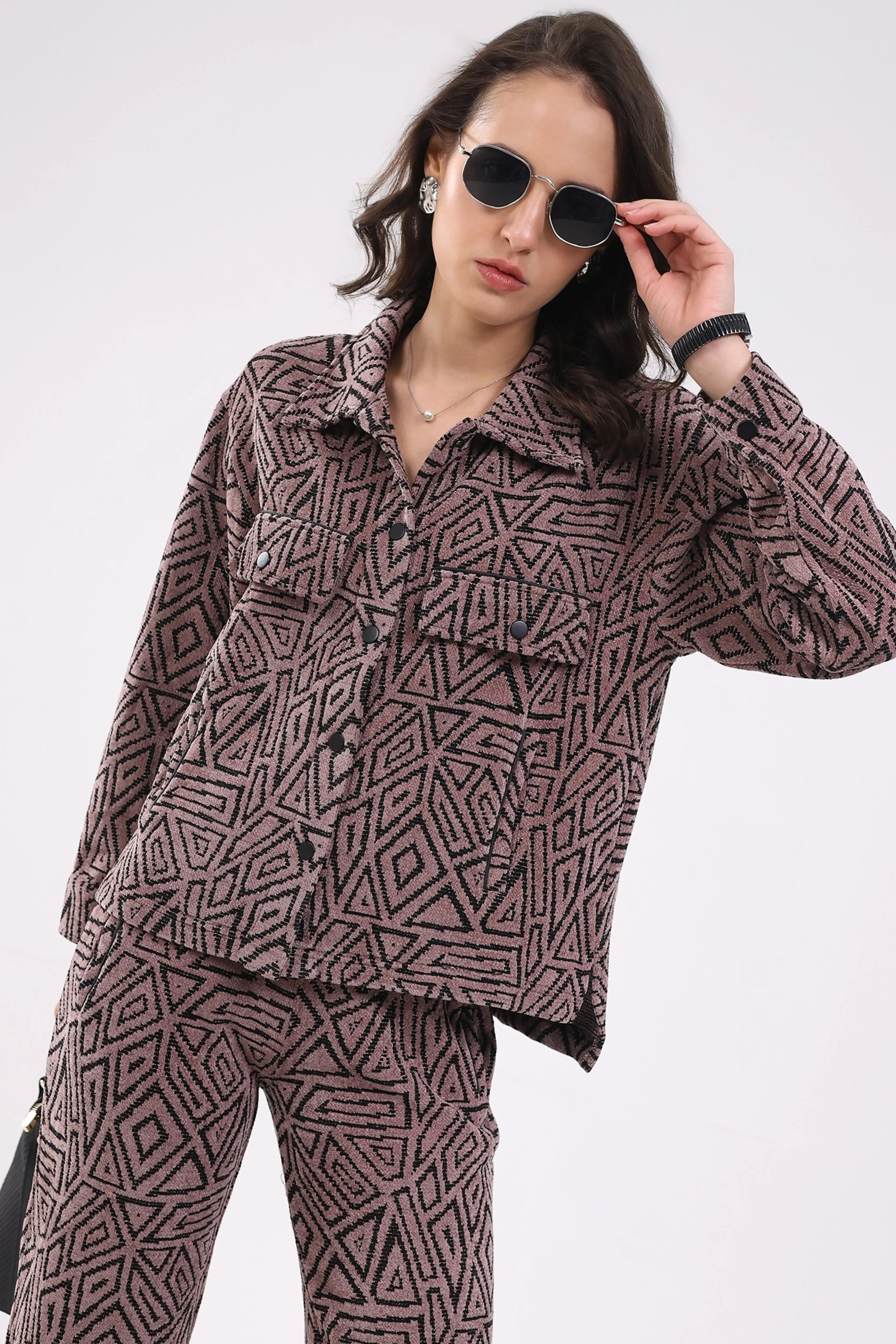 Mauve Wool Blend Winter Co-ord Set - Global Republic