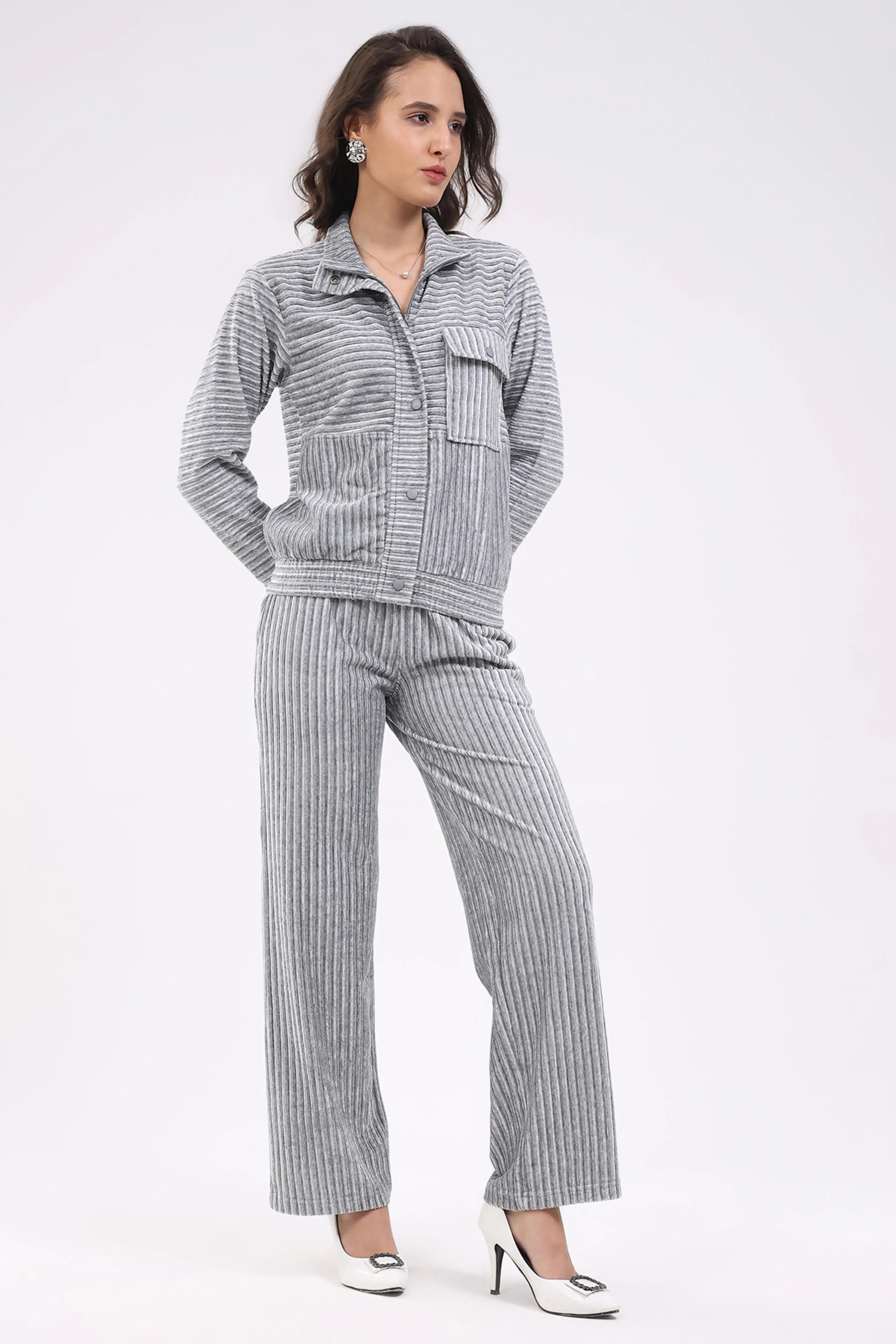Grey Striped Winter Co-ord Set - Global Republic