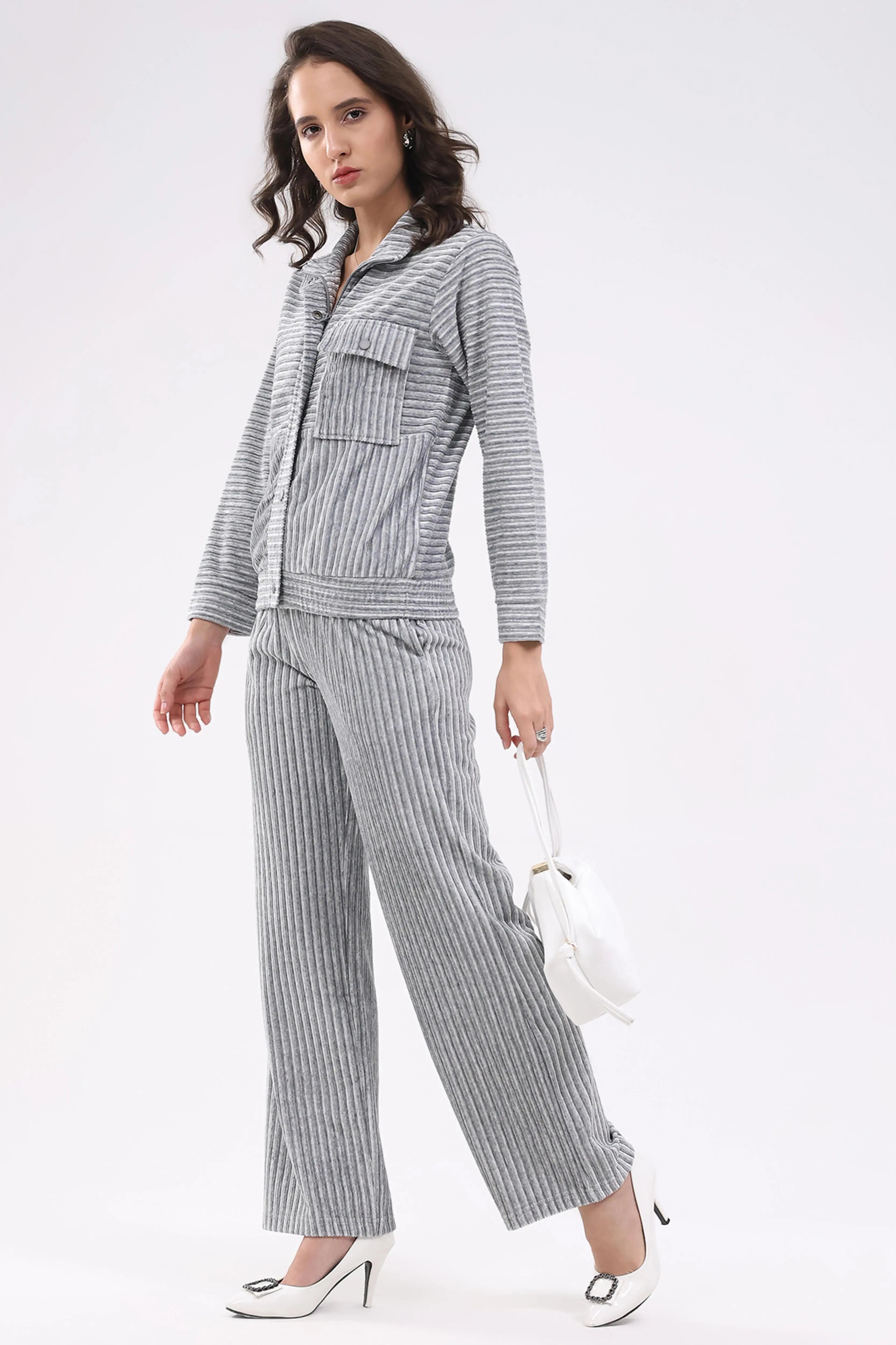 Grey Striped Winter Co-ord Set - Global Republic