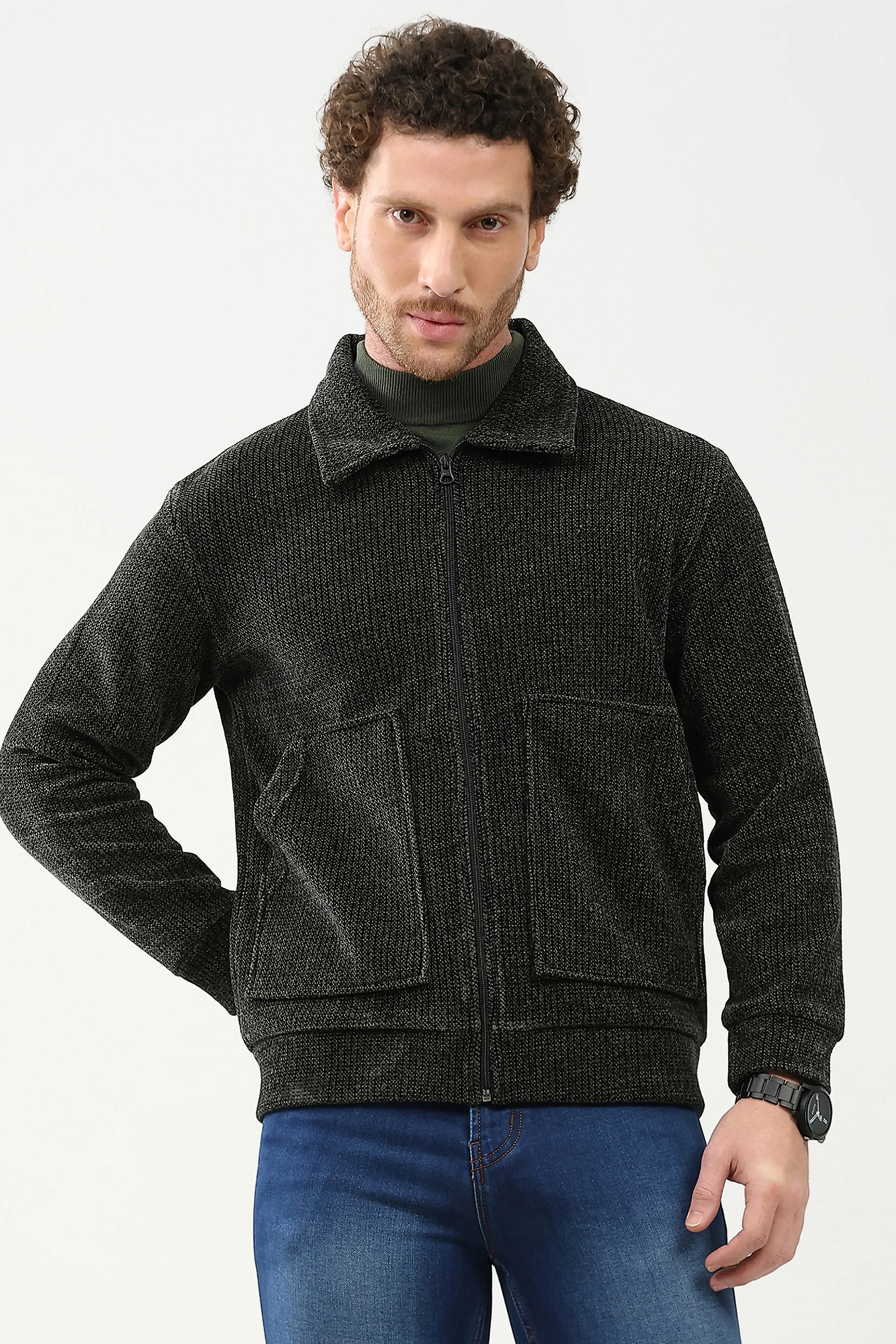 Dark Grey Wool-Blend Zipper Jacket