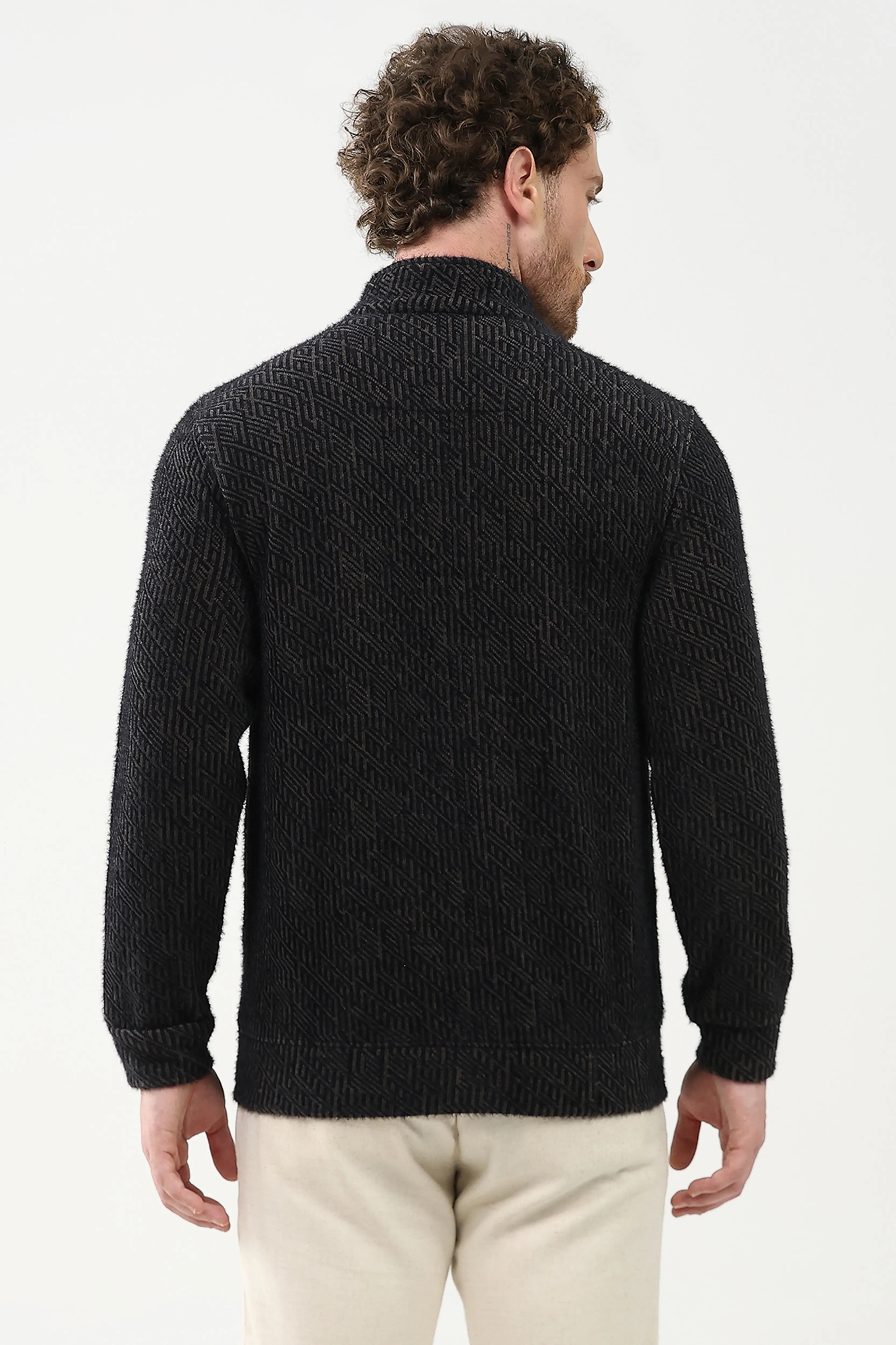 Wool-Blend Stand Collar Jacket