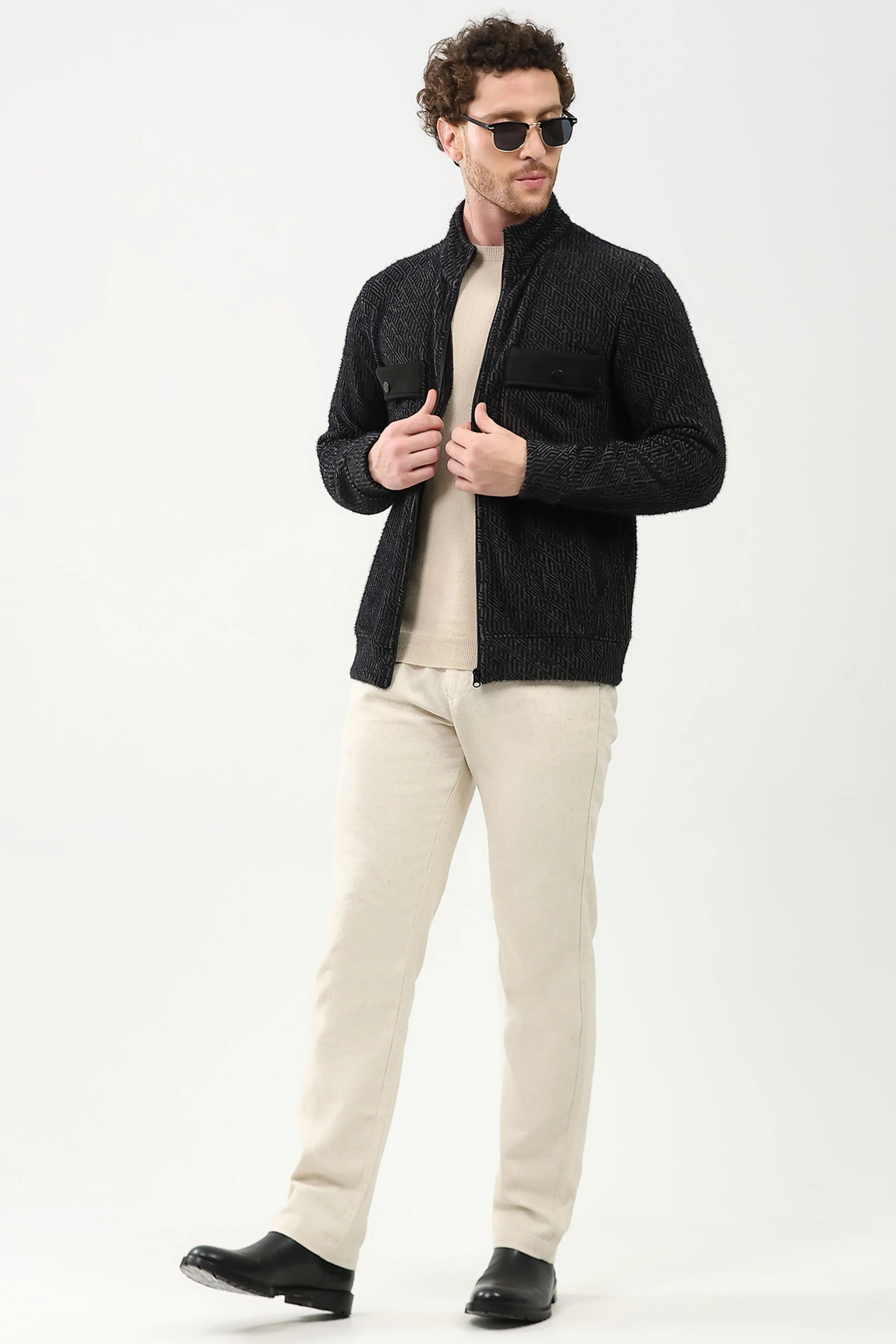 Wool-Blend Stand Collar Jacket