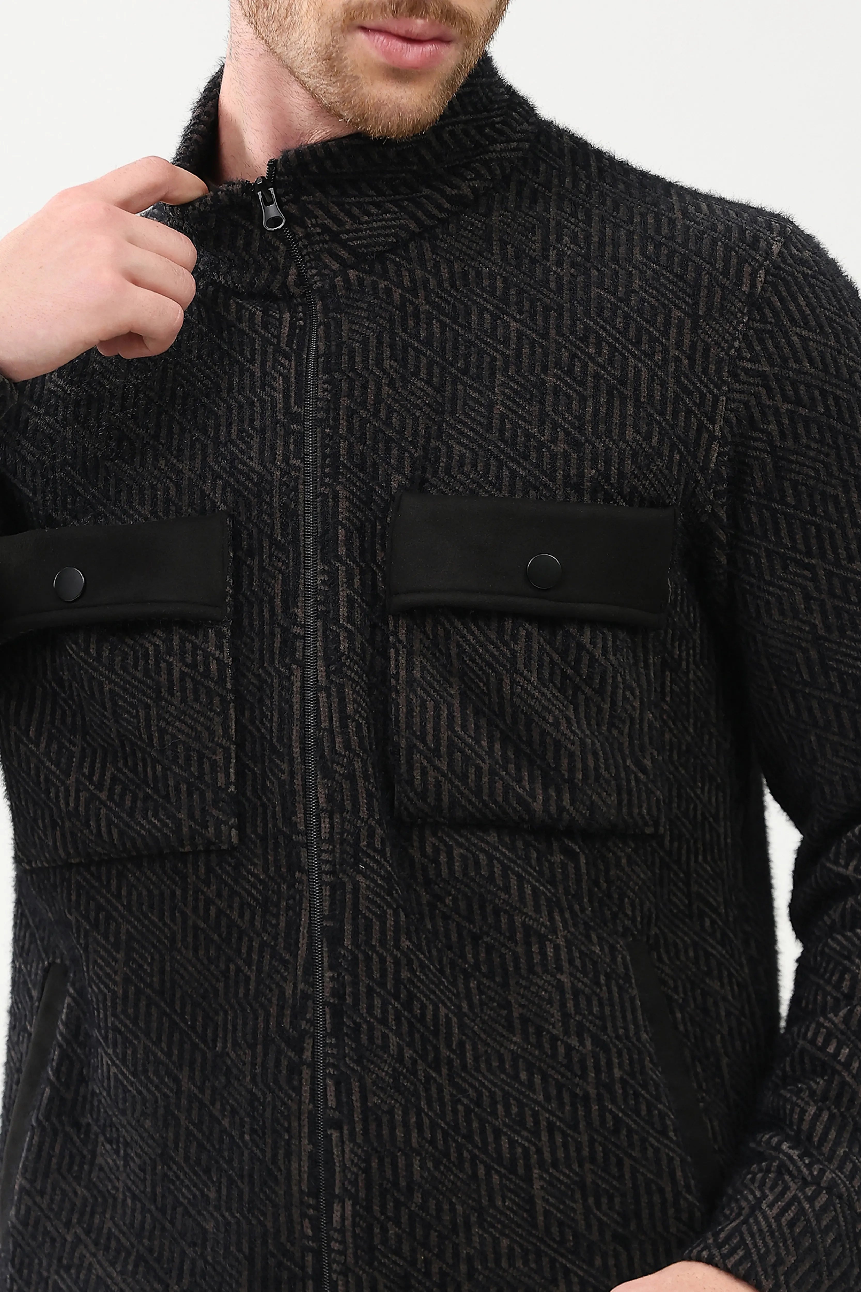 Wool-Blend Stand Collar Jacket - Global Republic