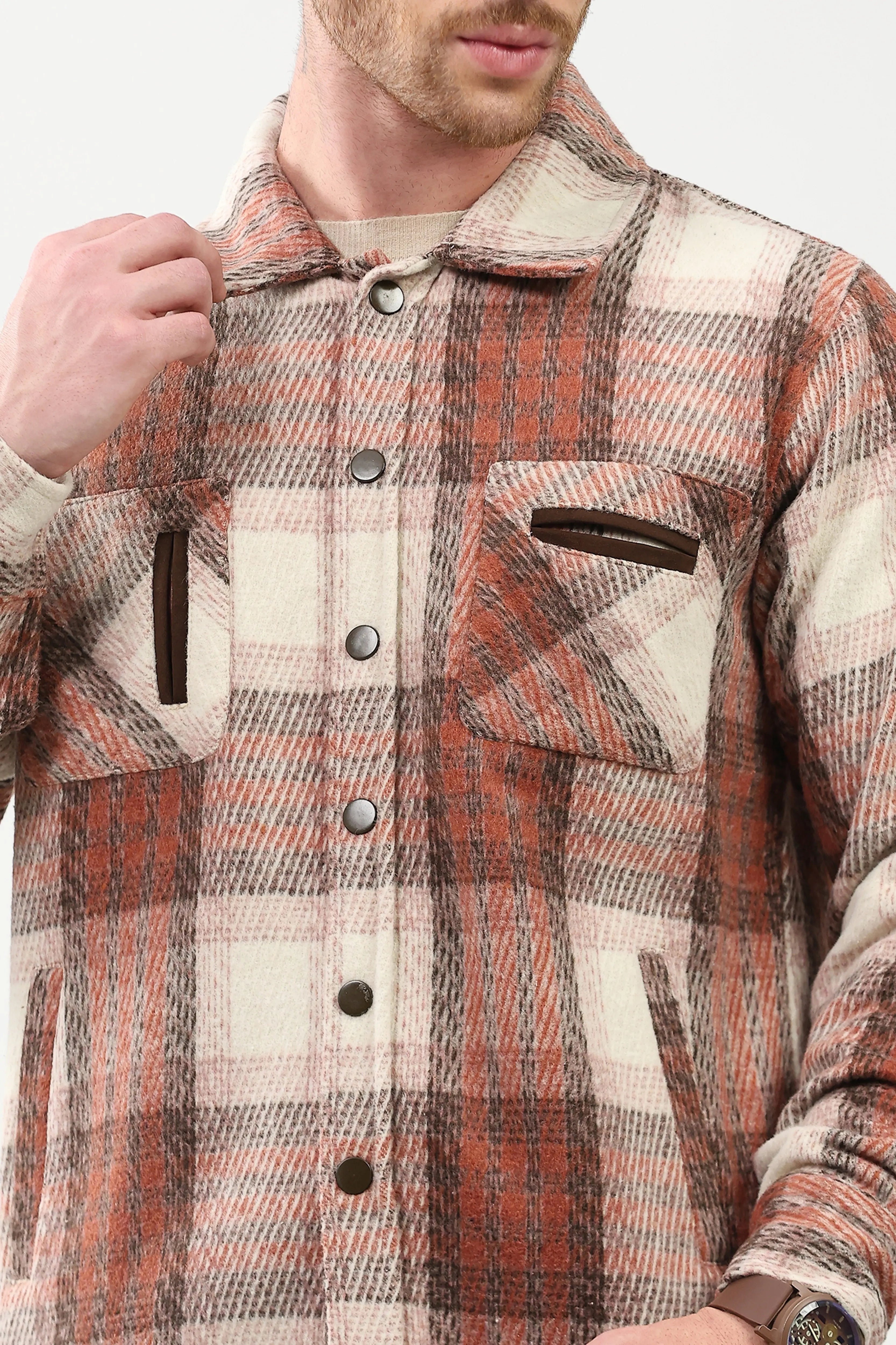 Wool Blend Checked Shacket - Global Republic
