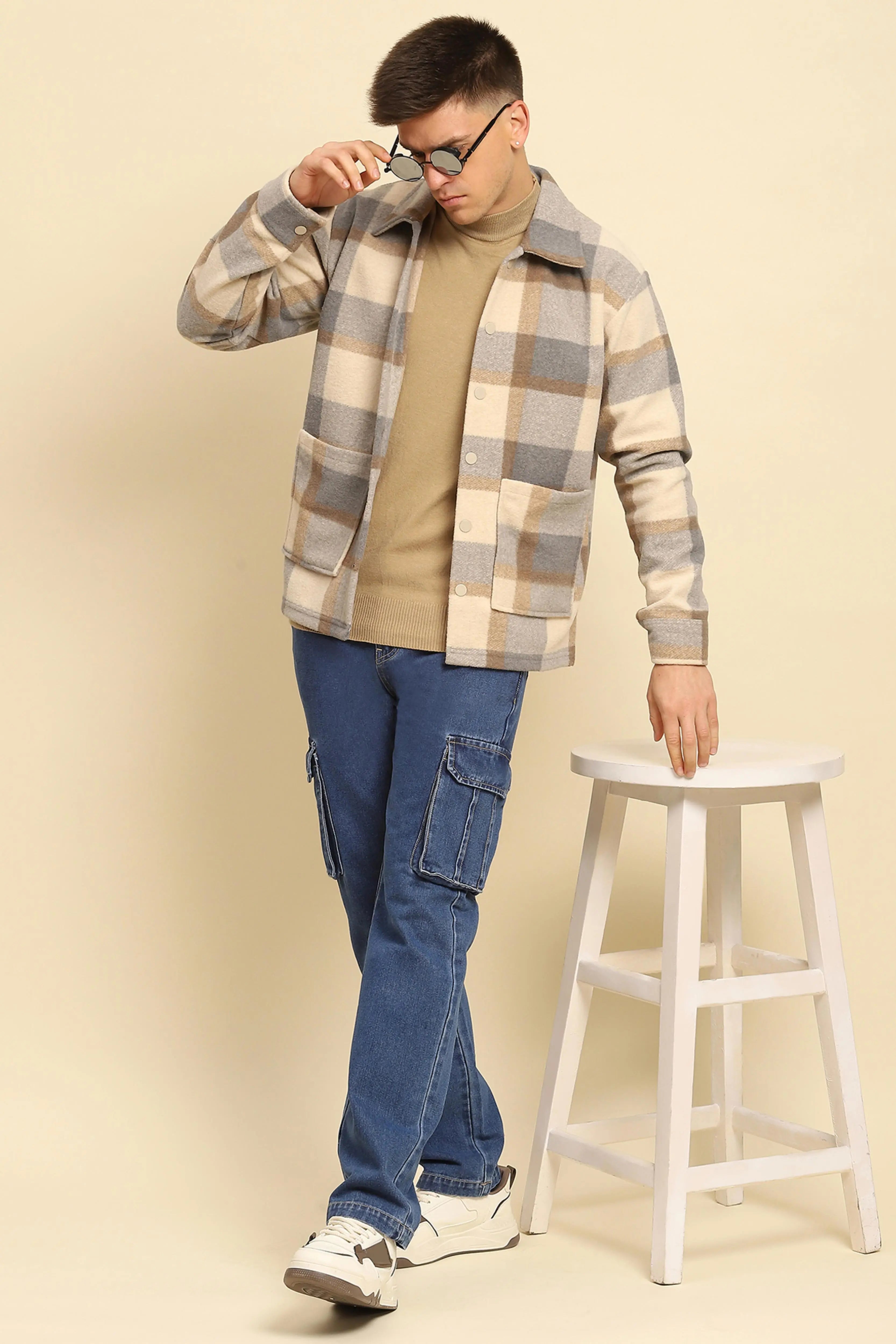 Fawn Checkered Relaxed Fit Shacket - Global Republic