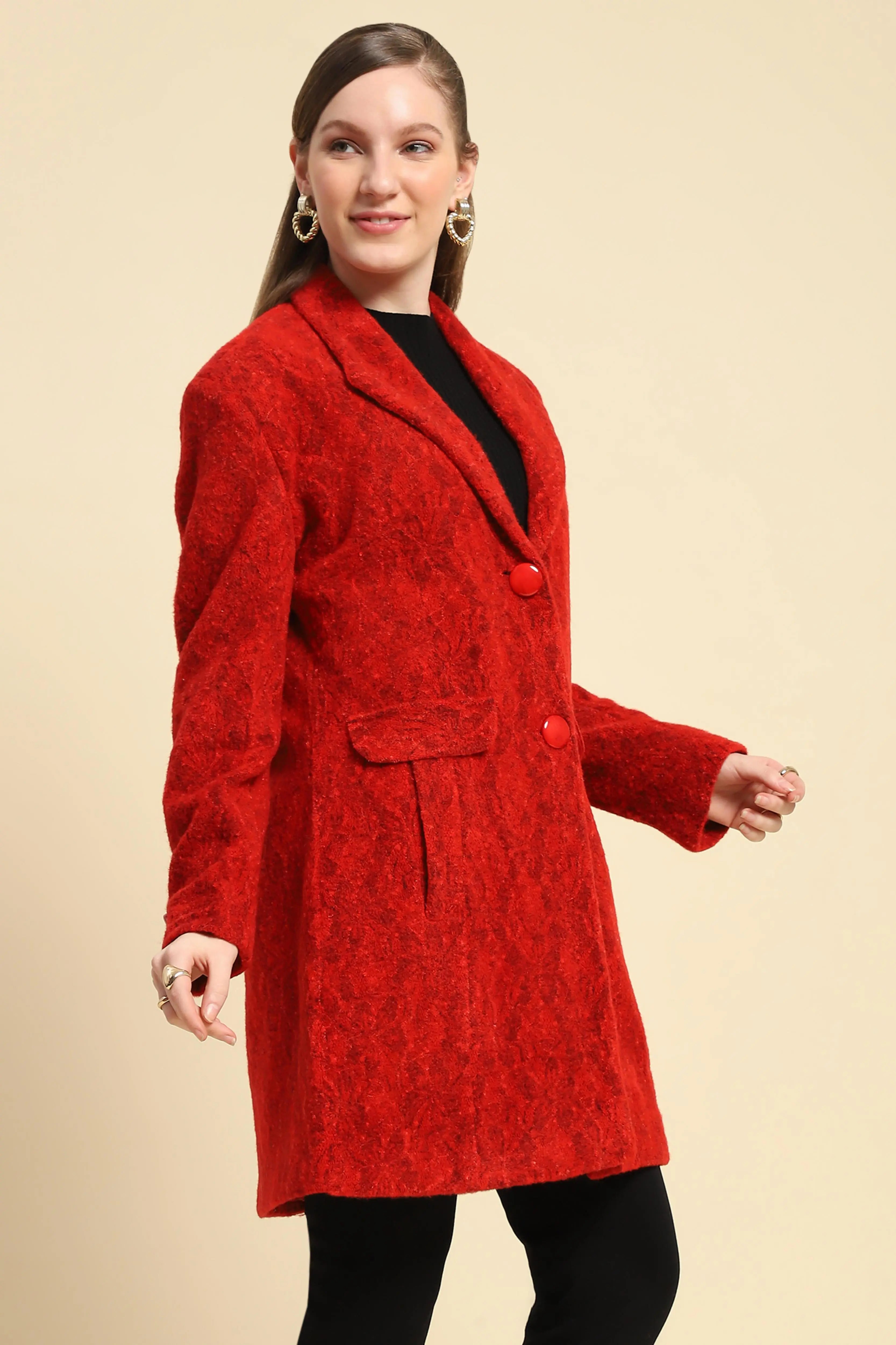 Red Self Design  Acrylic Coat - Global Republic