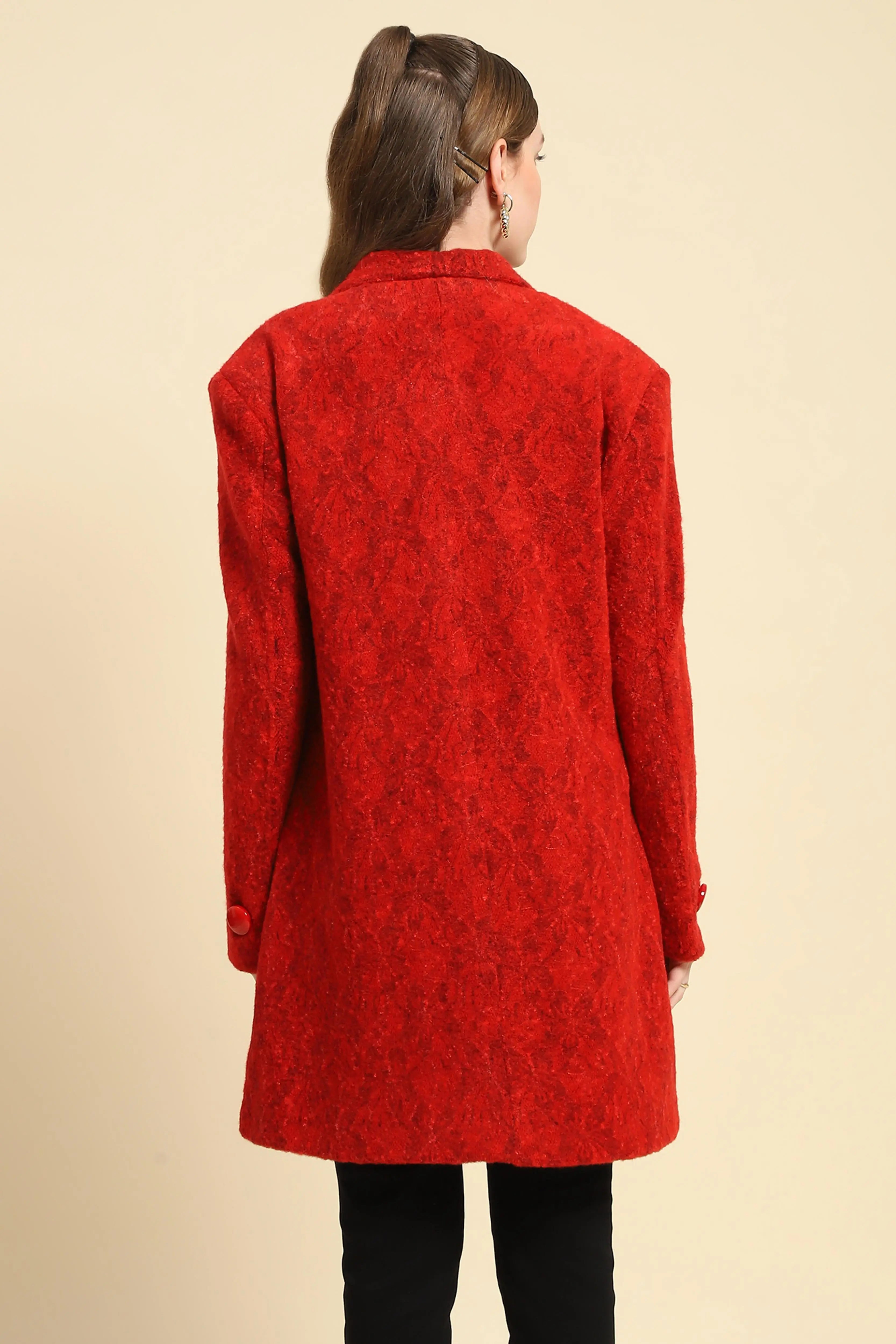 Red Self Design  Acrylic Coat - Global Republic