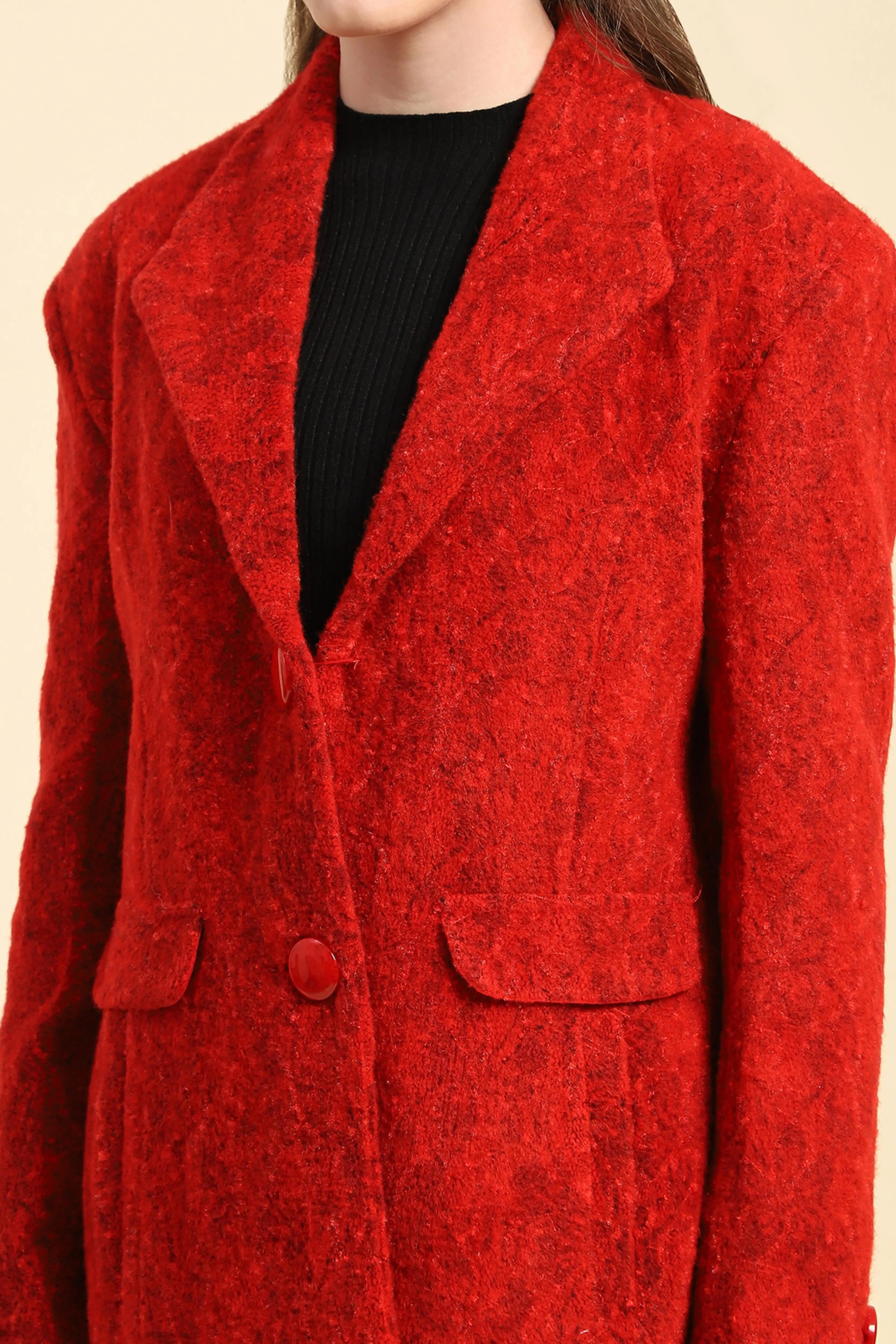 Red Self Design  Acrylic Coat - Global Republic