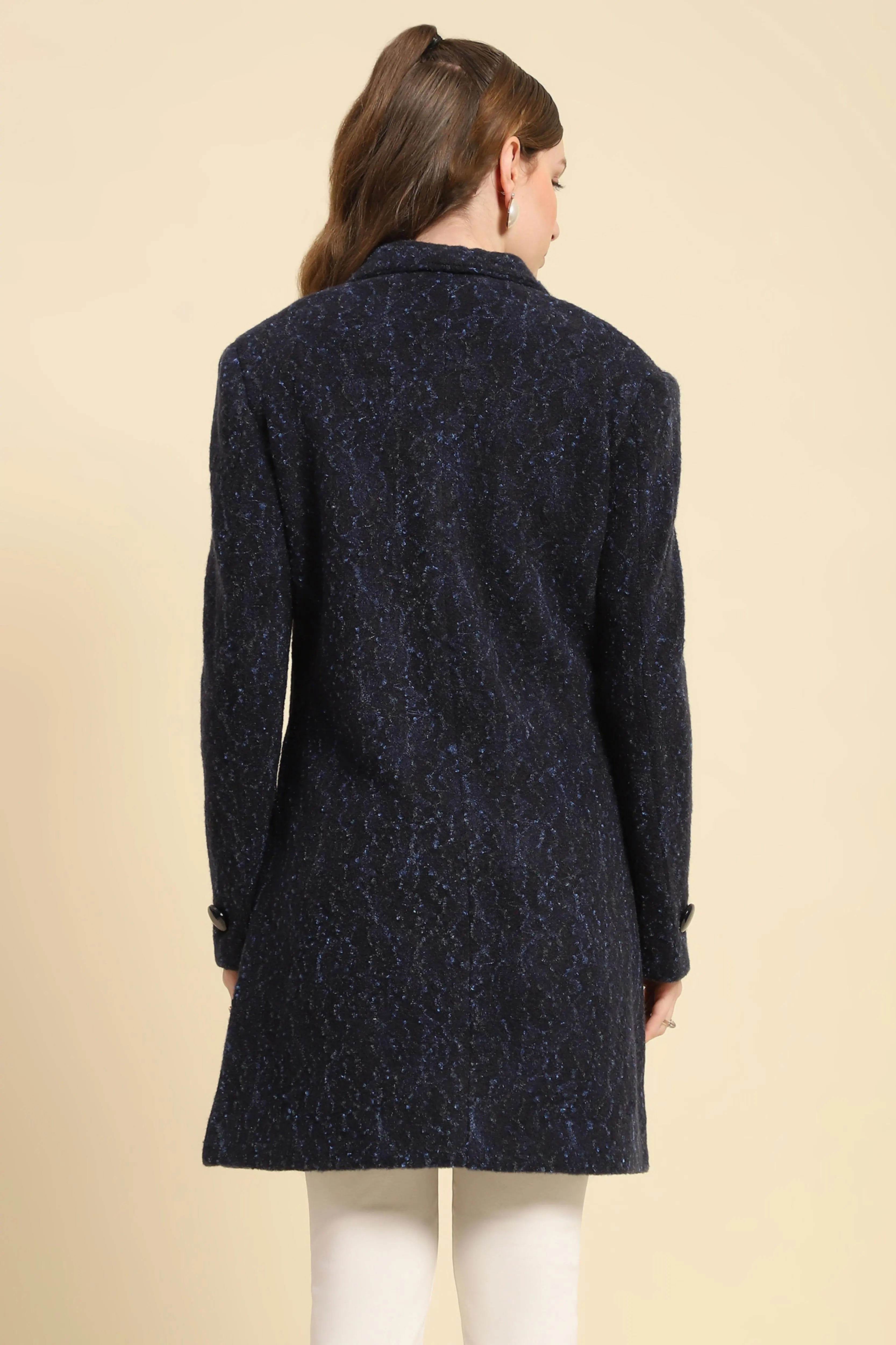 Navy Self Design  Acrylic Coat - Global Republic