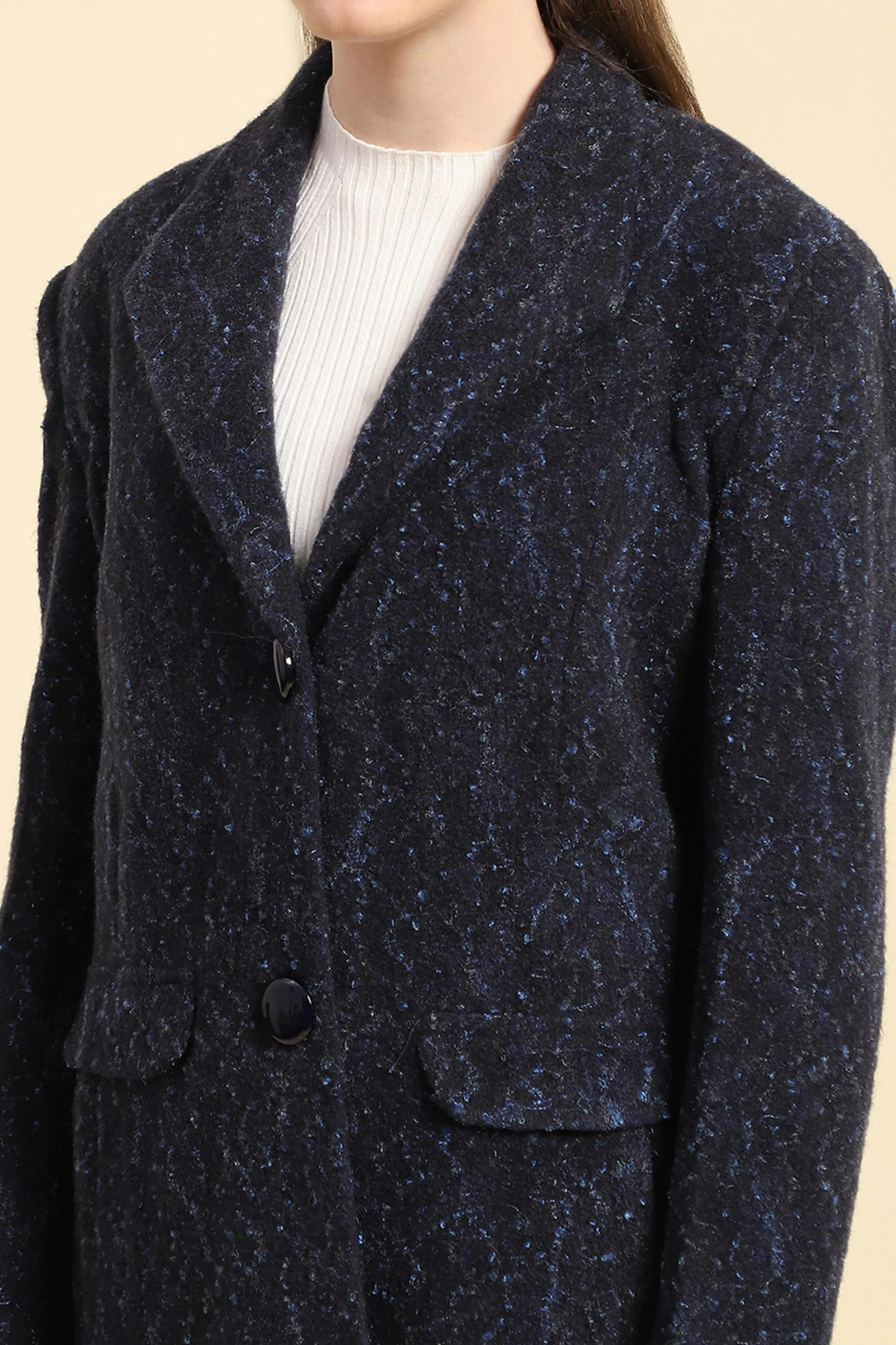 Navy Self Design  Acrylic Coat - Global Republic