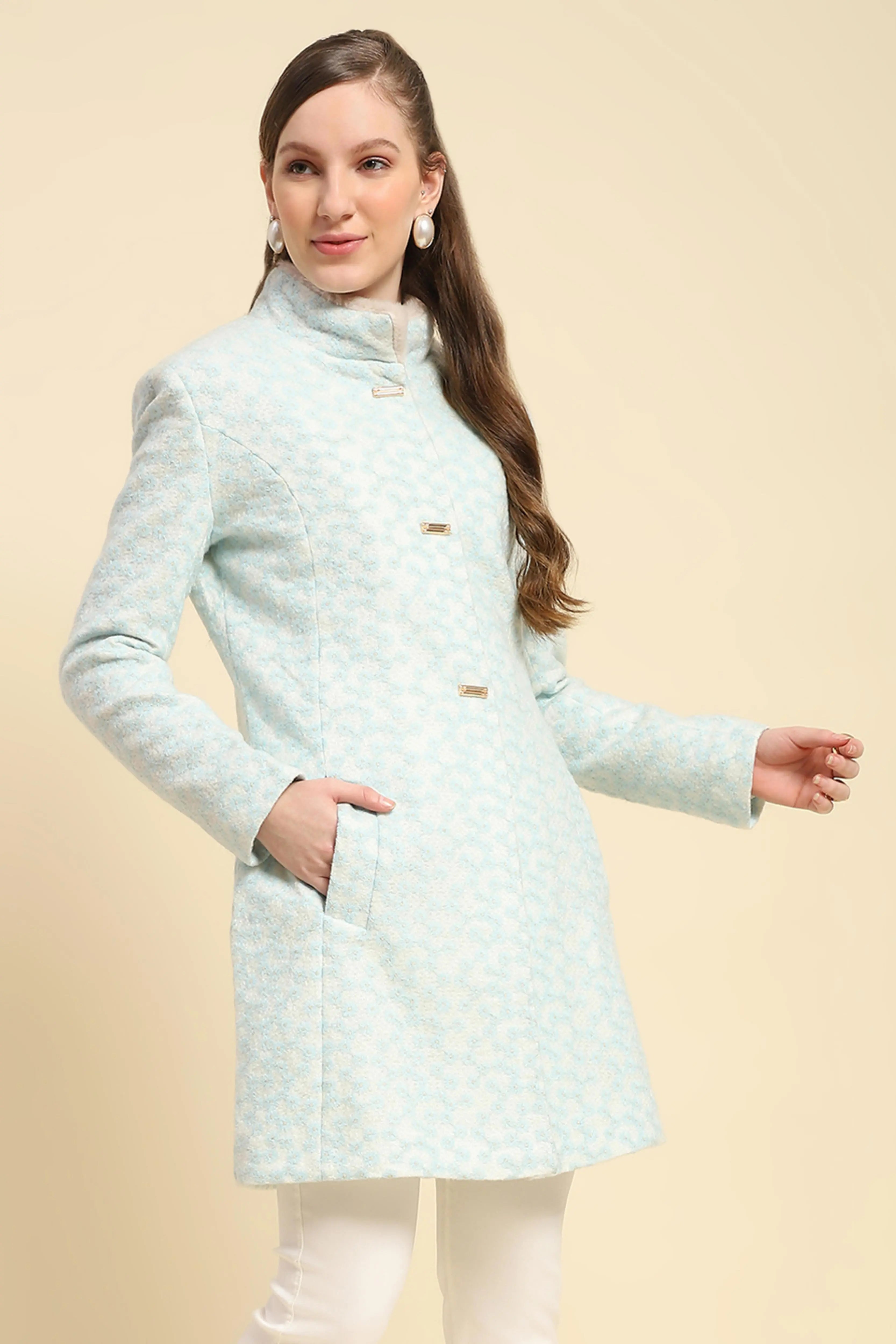 Sky Floral Embroidered  Acrylic Coat - Global Republic