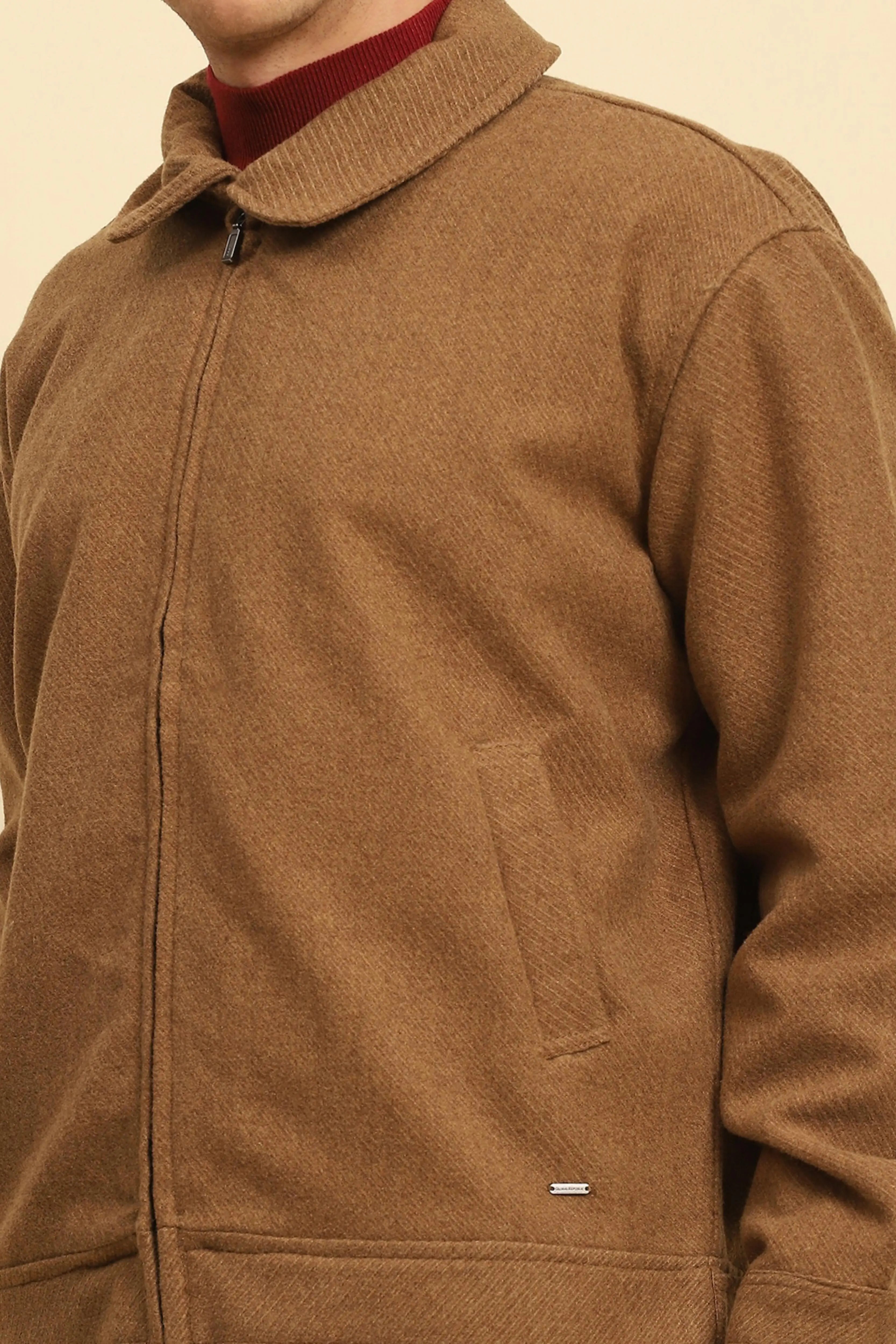 Brown  Textured Jacket - Global Republic