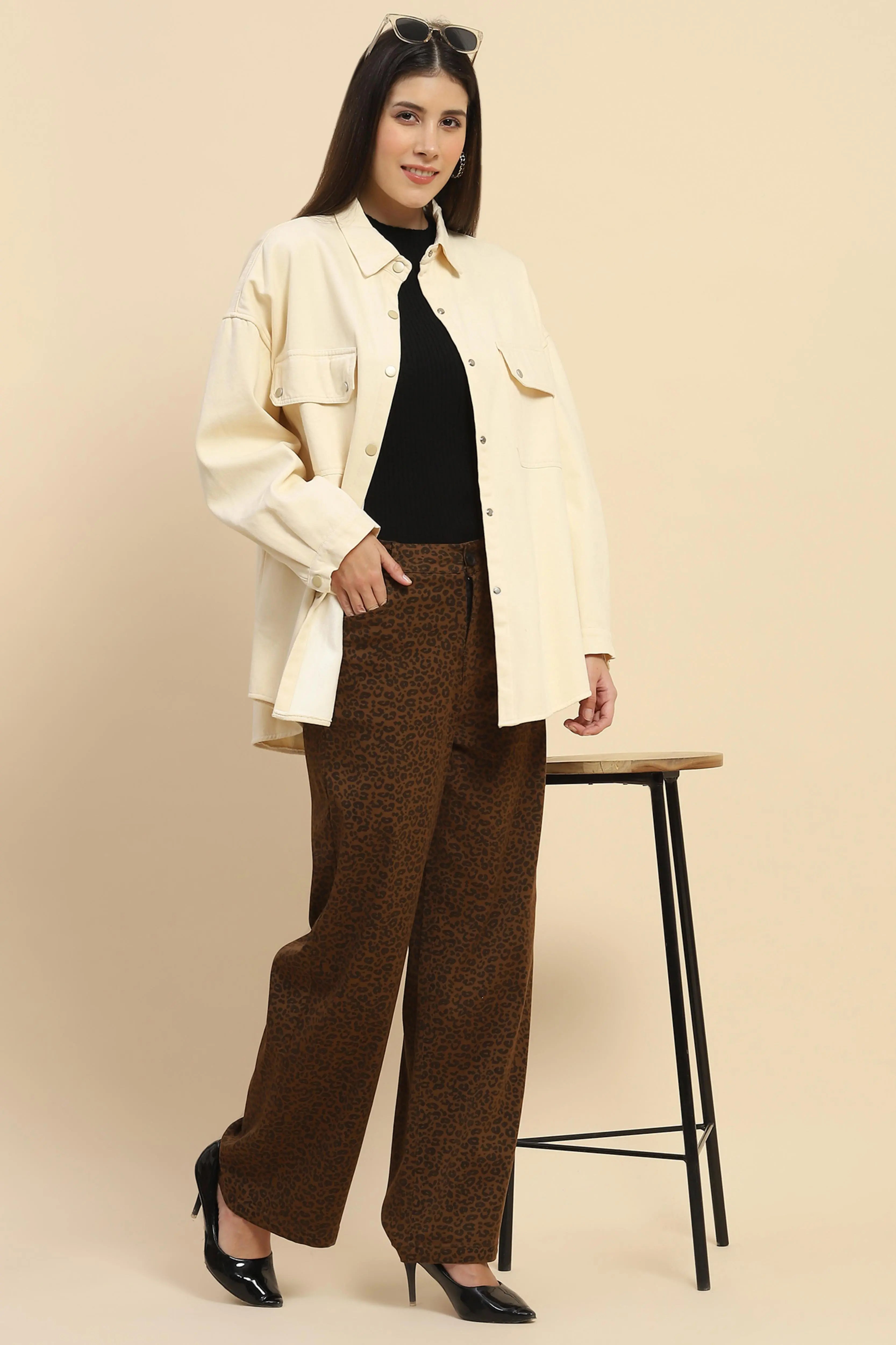 Off White Oversized Fleece Winter Shacket - Global Republic