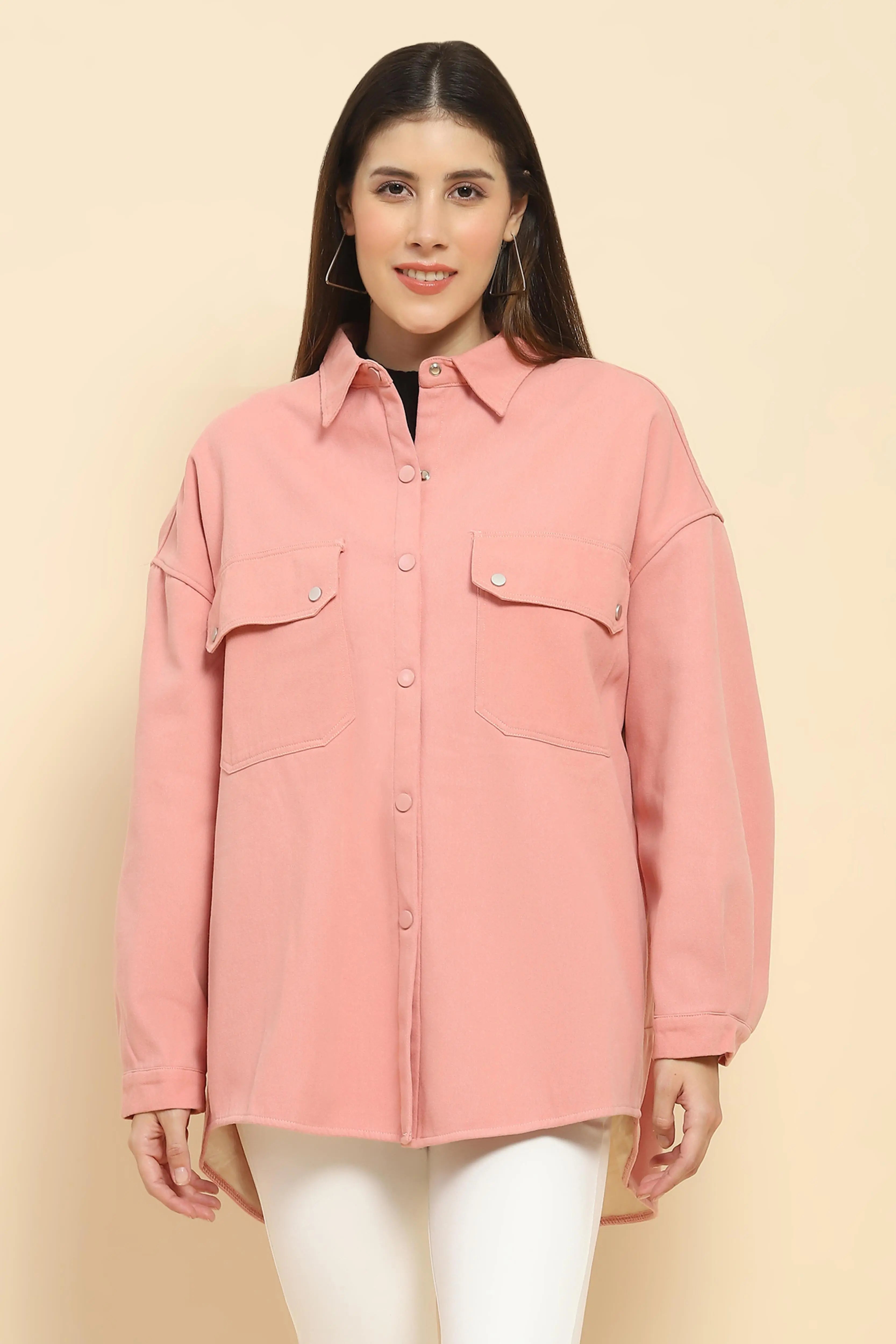 Pink Oversized Fleece Winter Shacket - Global Republic