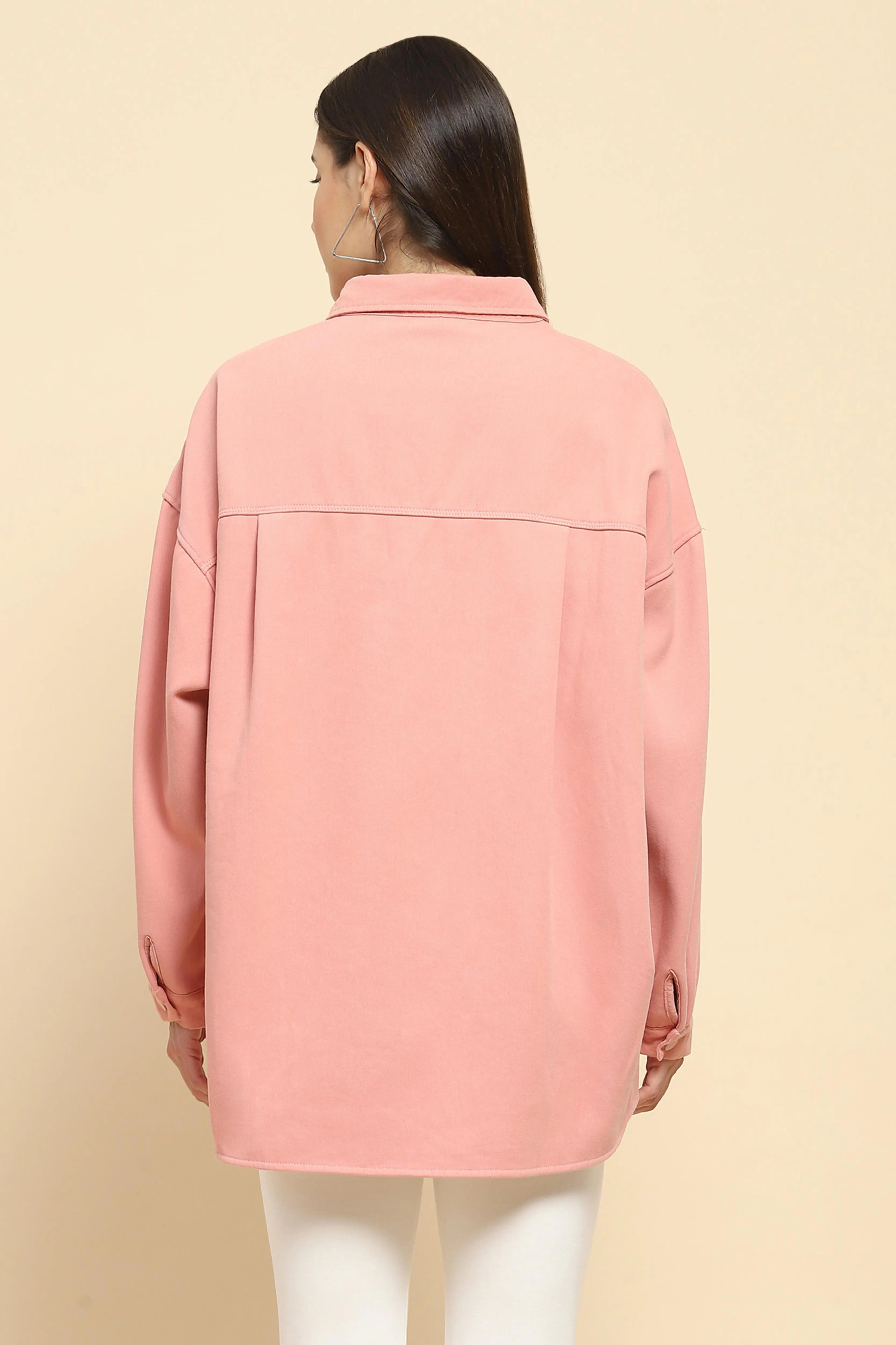 Pink Oversized Fleece Winter Shacket - Global Republic