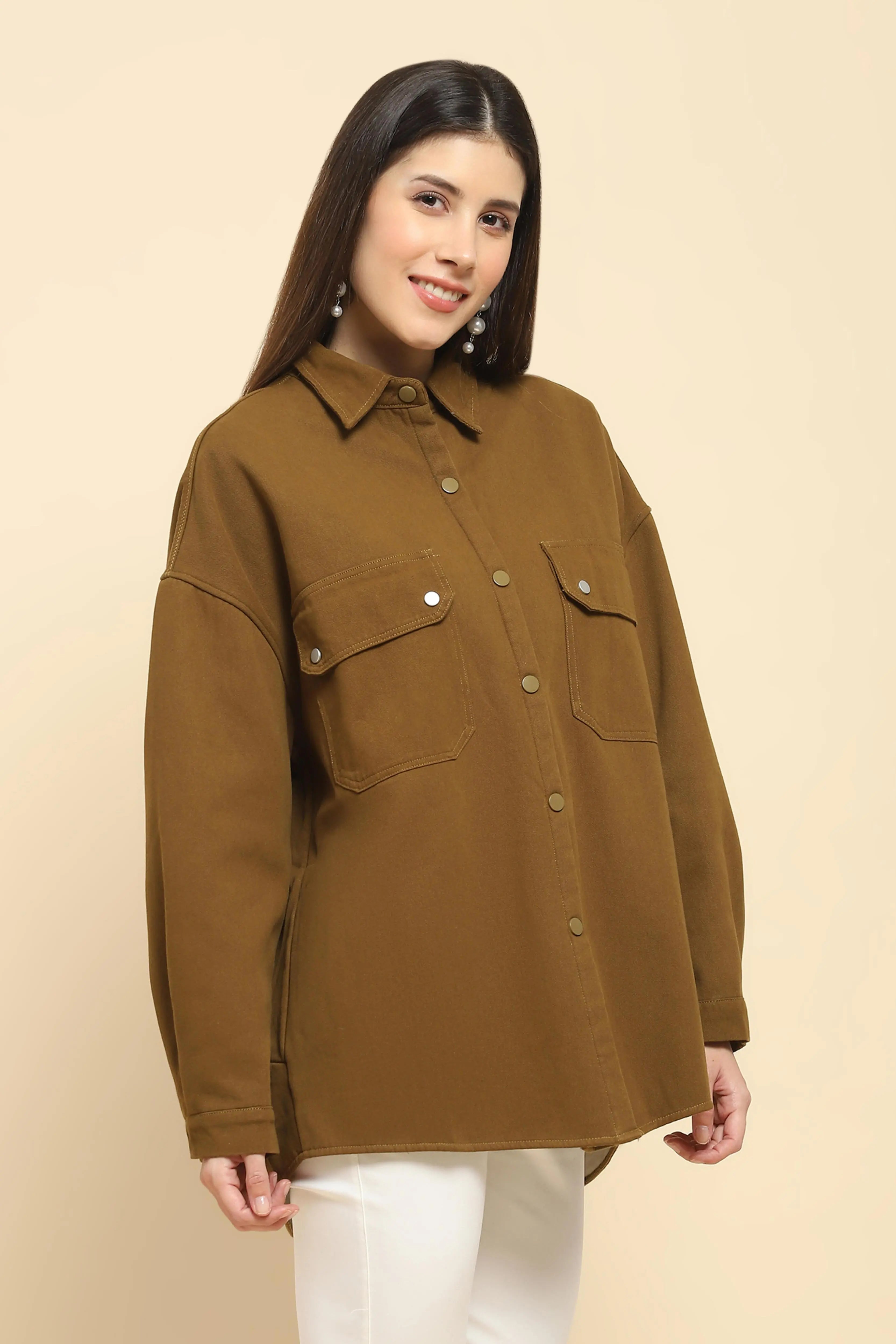 Brown Oversized Fleece Winter Shacket - Global Republic