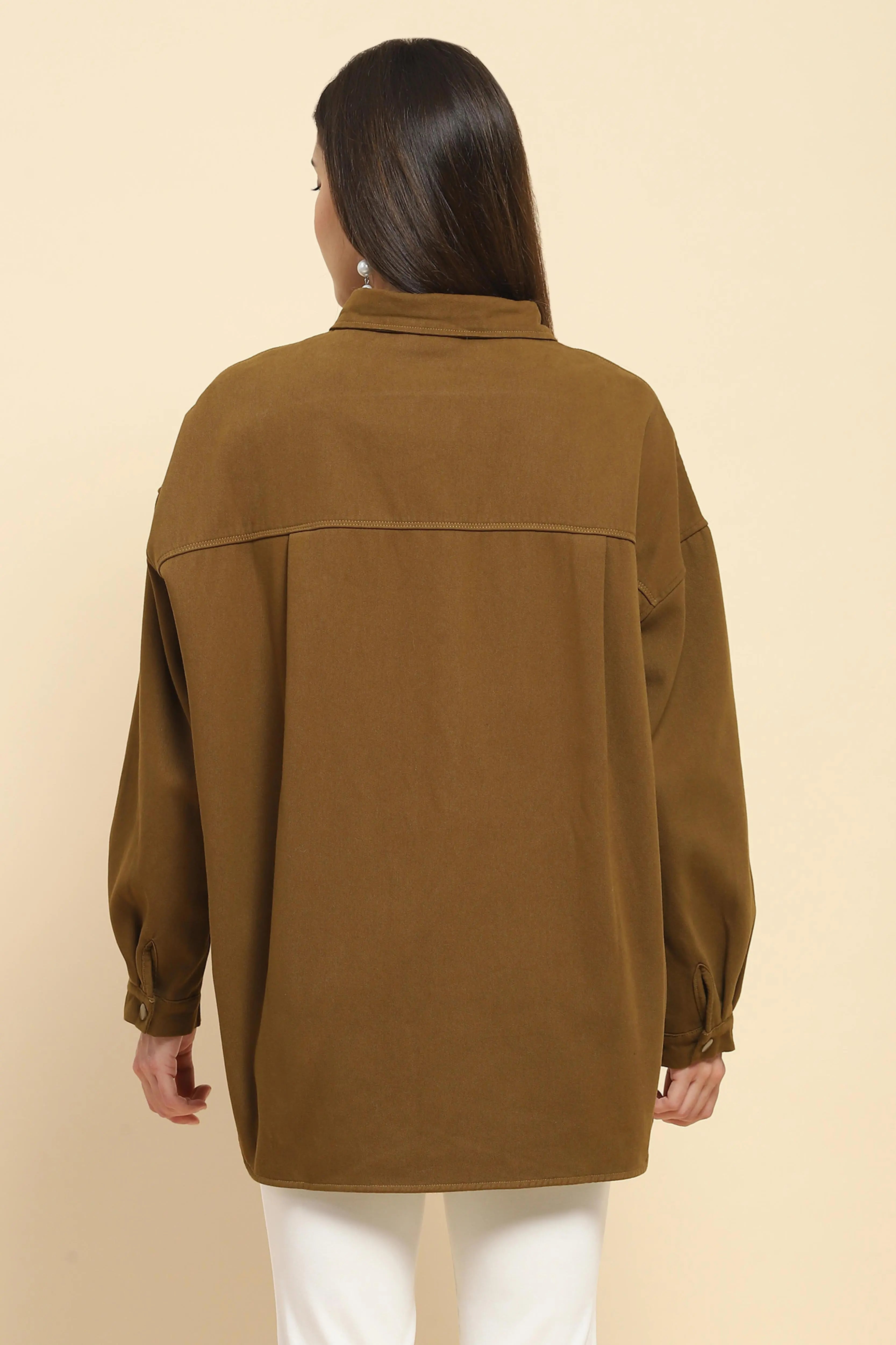 Brown Oversized Fleece Winter Shacket - Global Republic