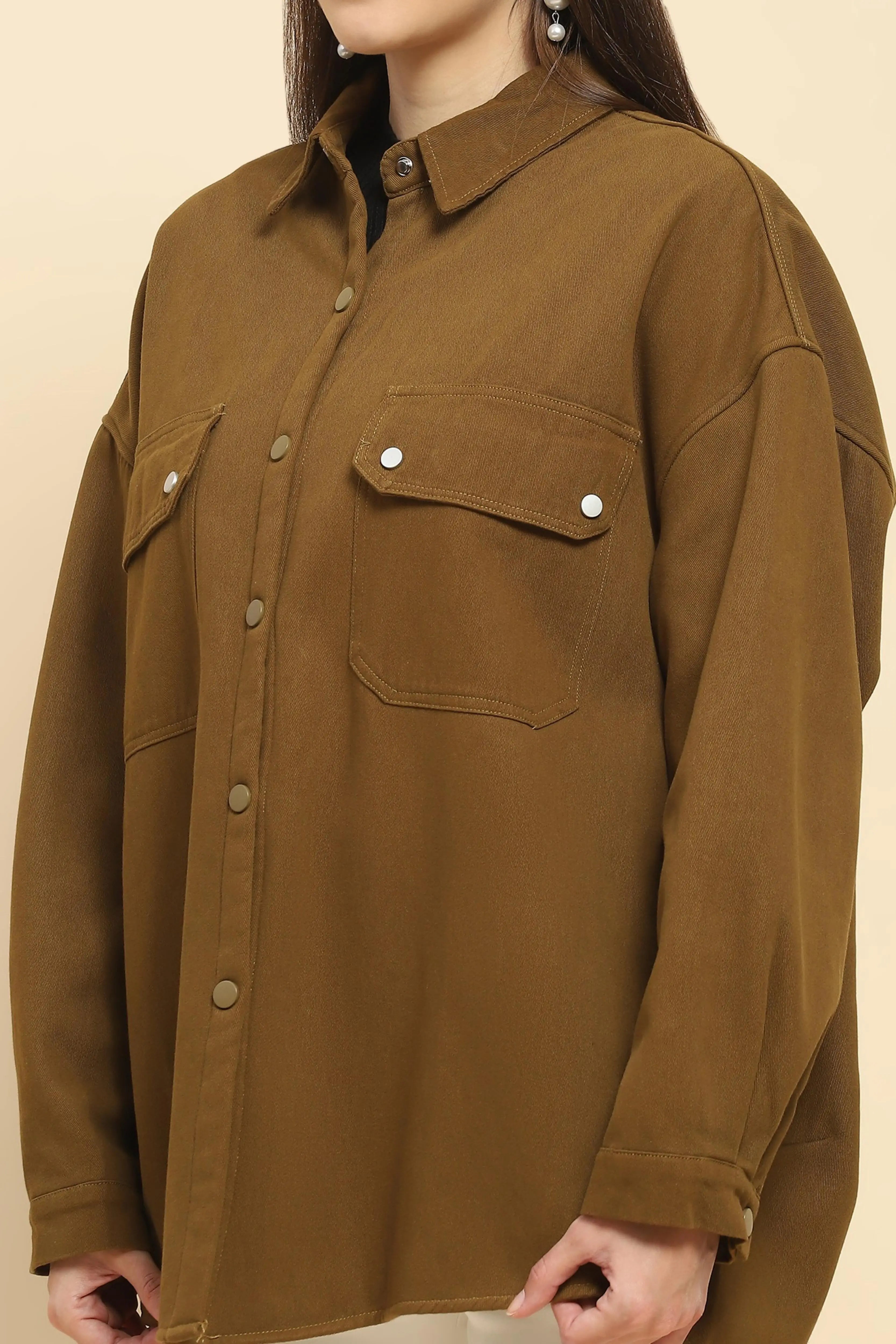 Brown Oversized Fleece Winter Shacket - Global Republic