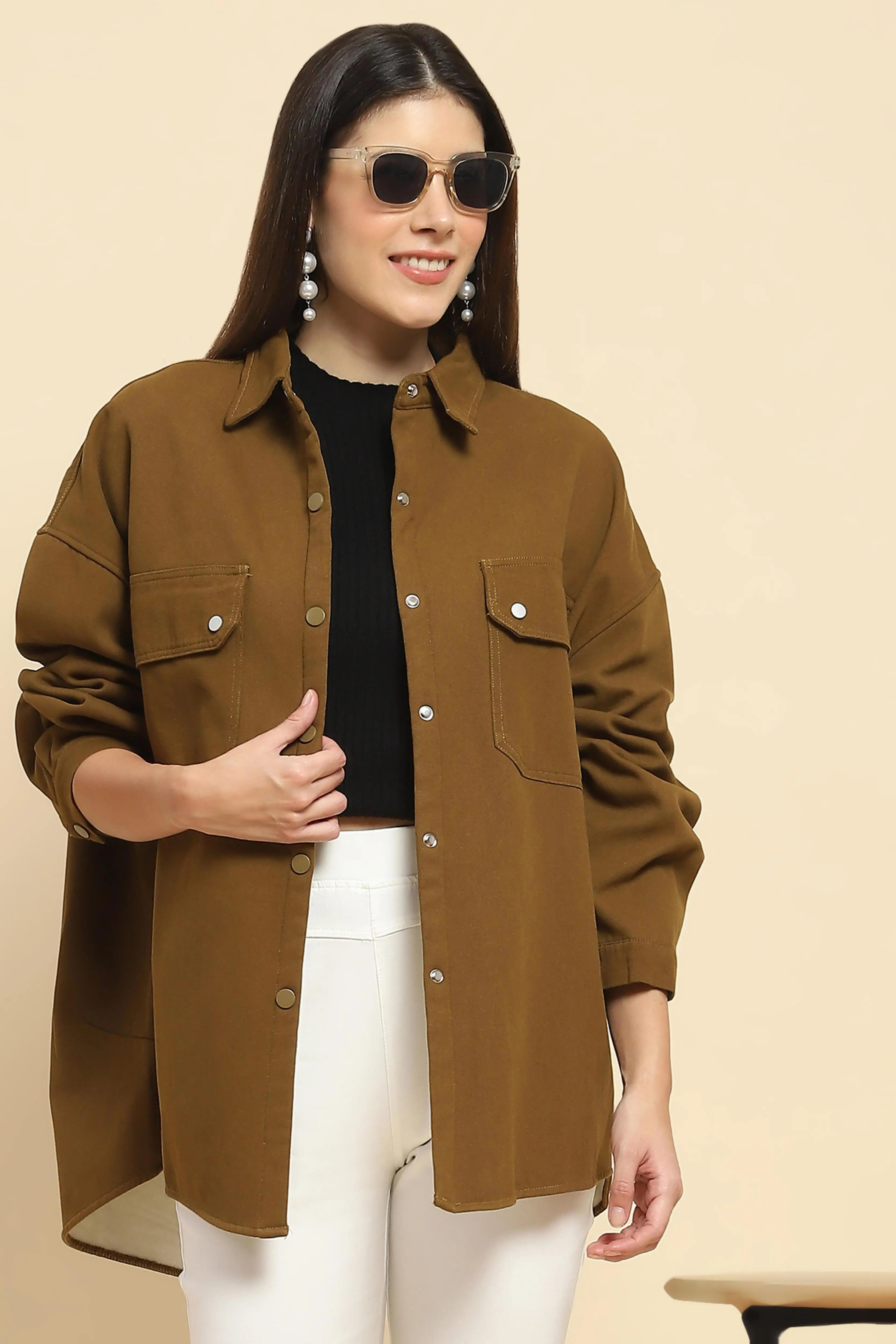 Brown Oversized Fleece Winter Shacket - Global Republic