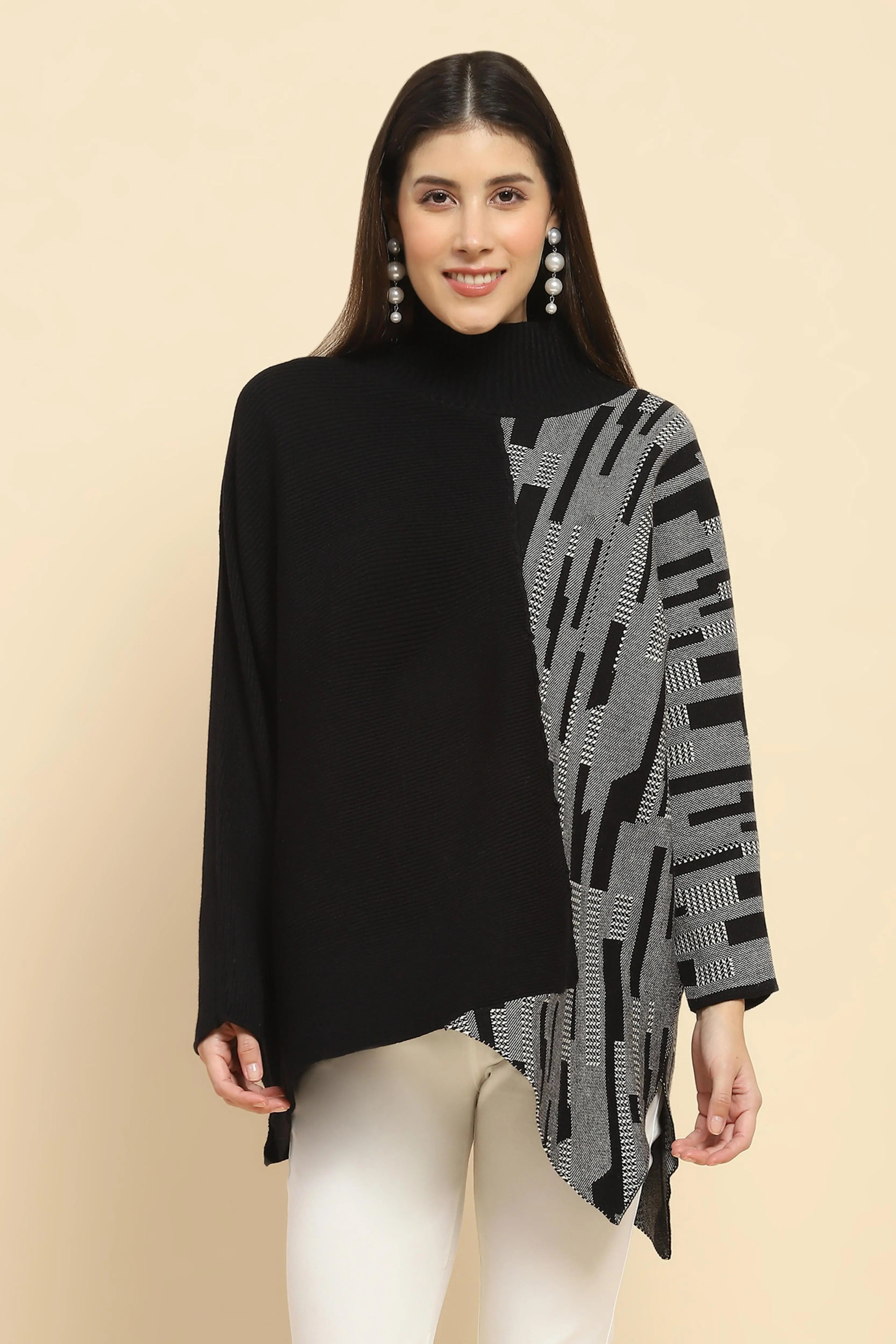 Wool Blend Loose Fit Black Pullover - Global Republic