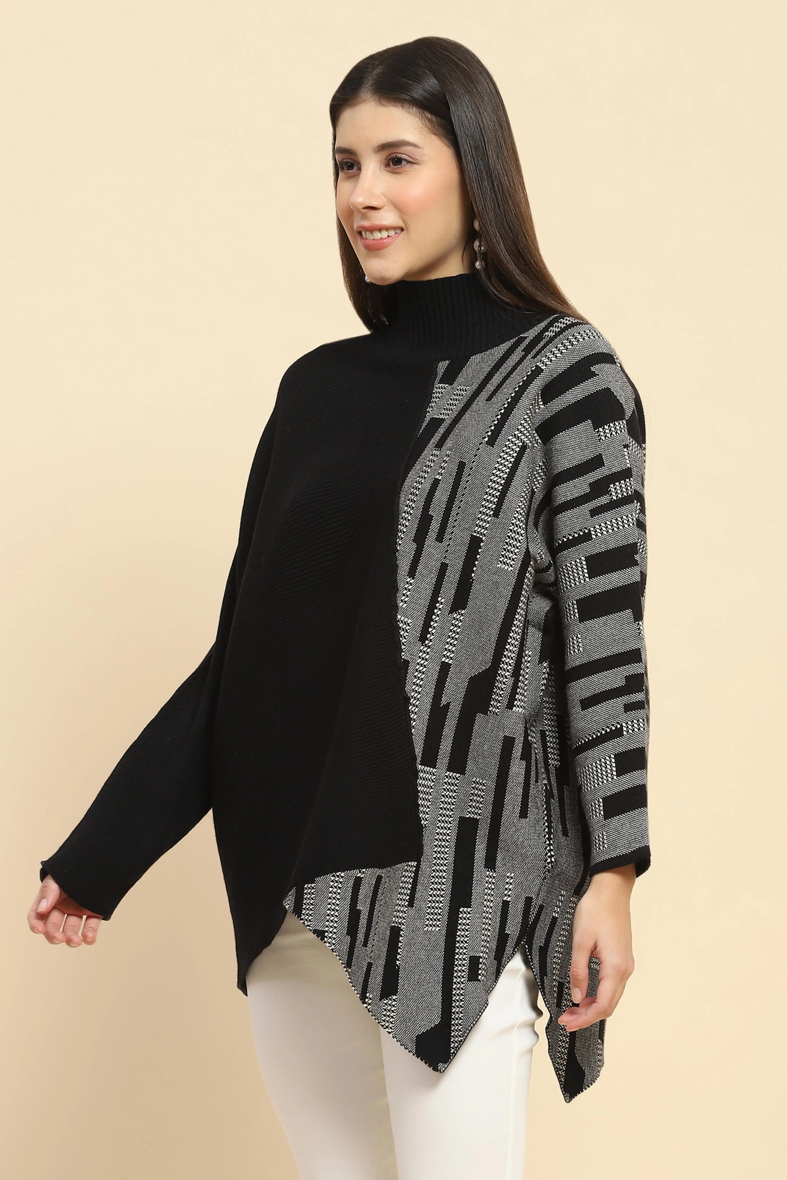 Wool Blend Loose Fit Black Pullover - Global Republic