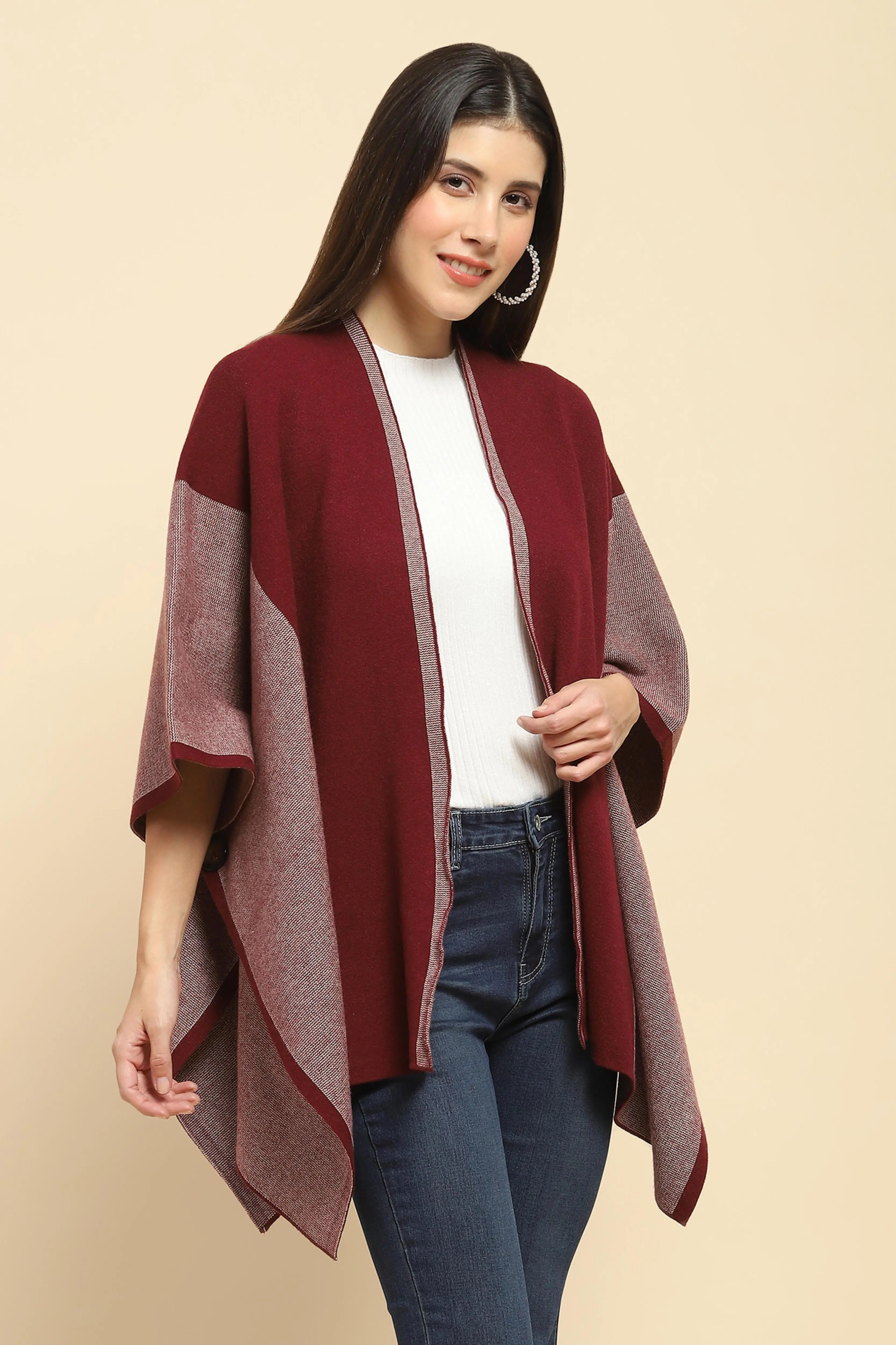 Maroon Wool Blend Winter Shrug - Global Republic