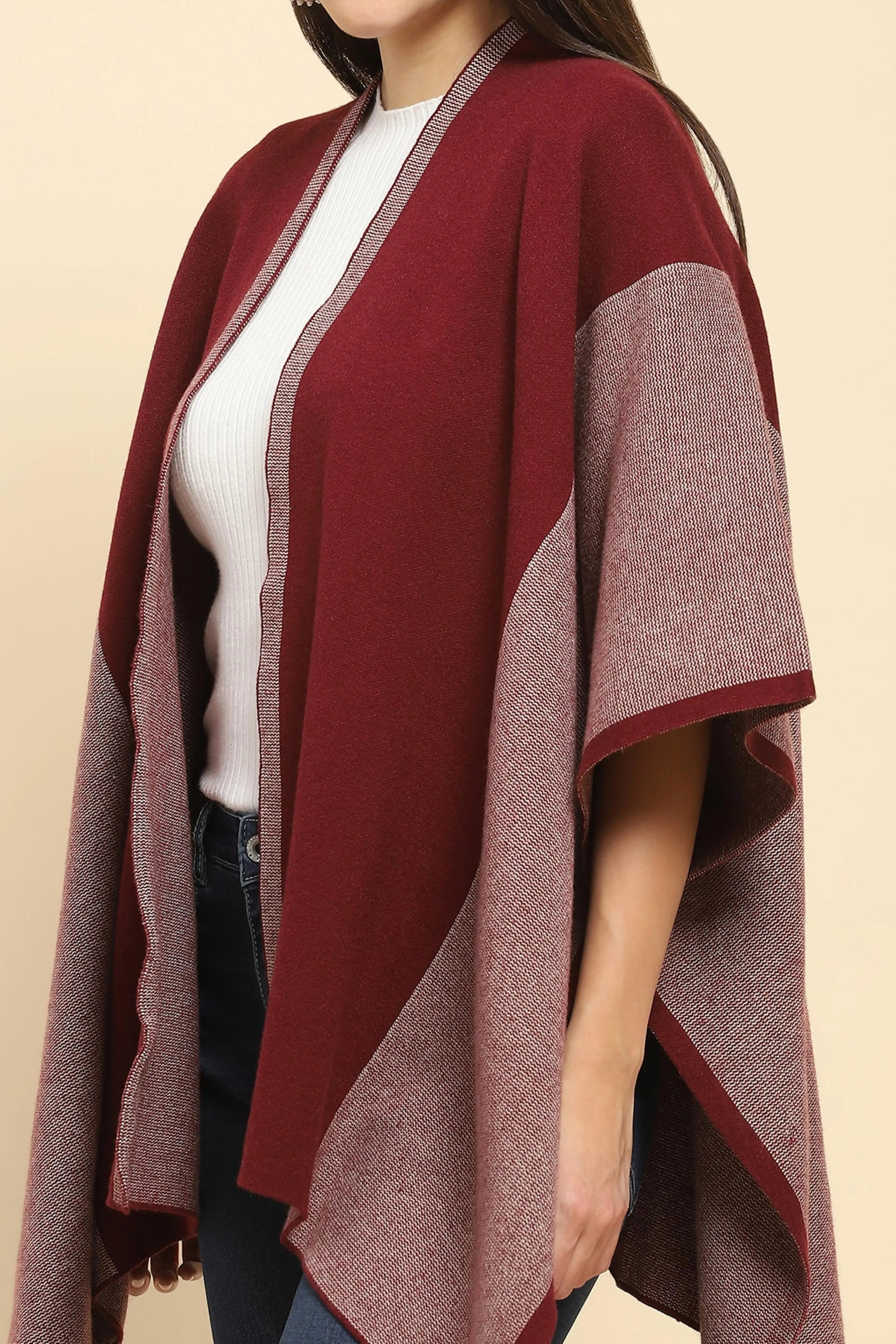 Maroon Wool Blend Winter Shrug - Global Republic