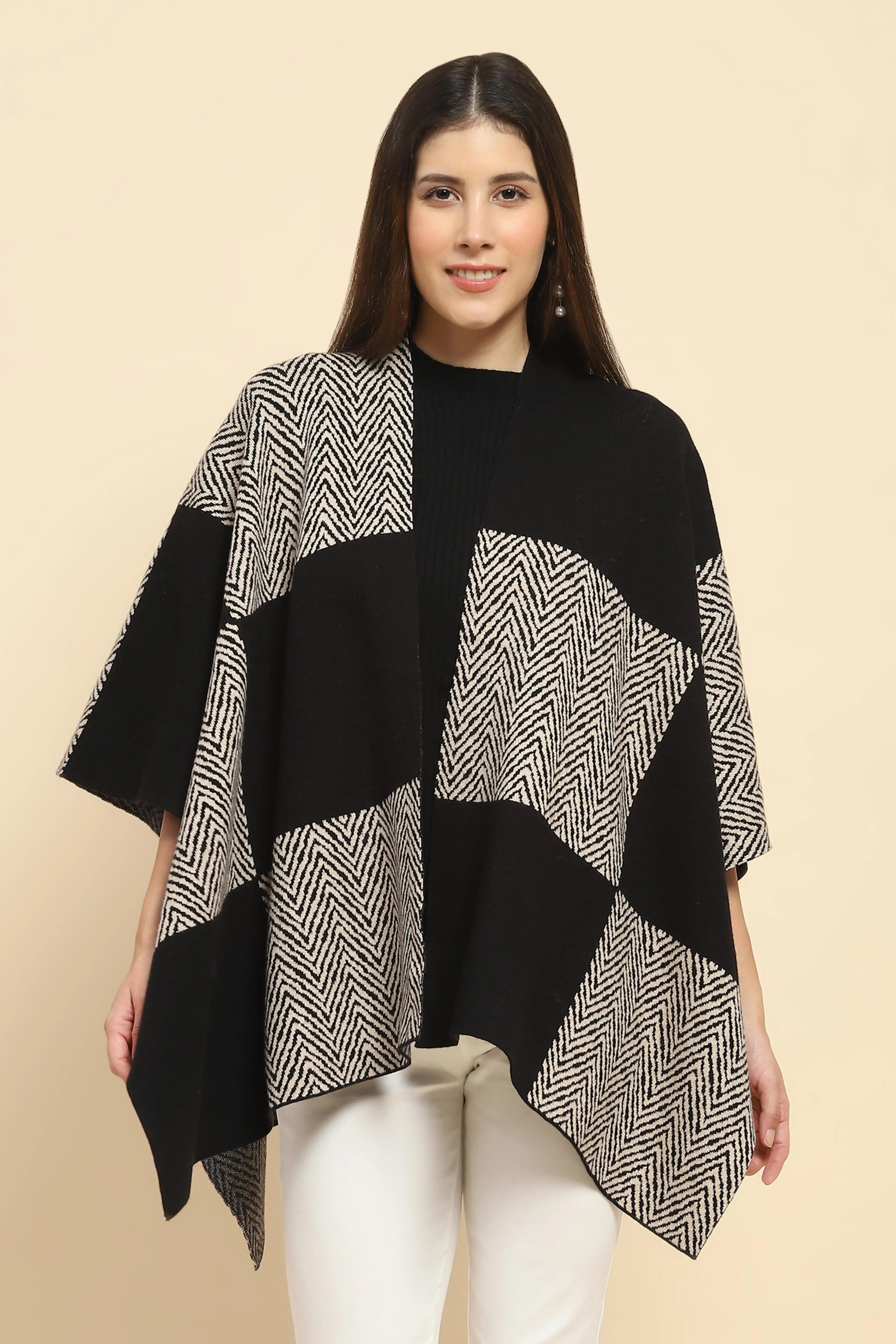 Monochrome Wool Blend Winter Shrug - Global Republic