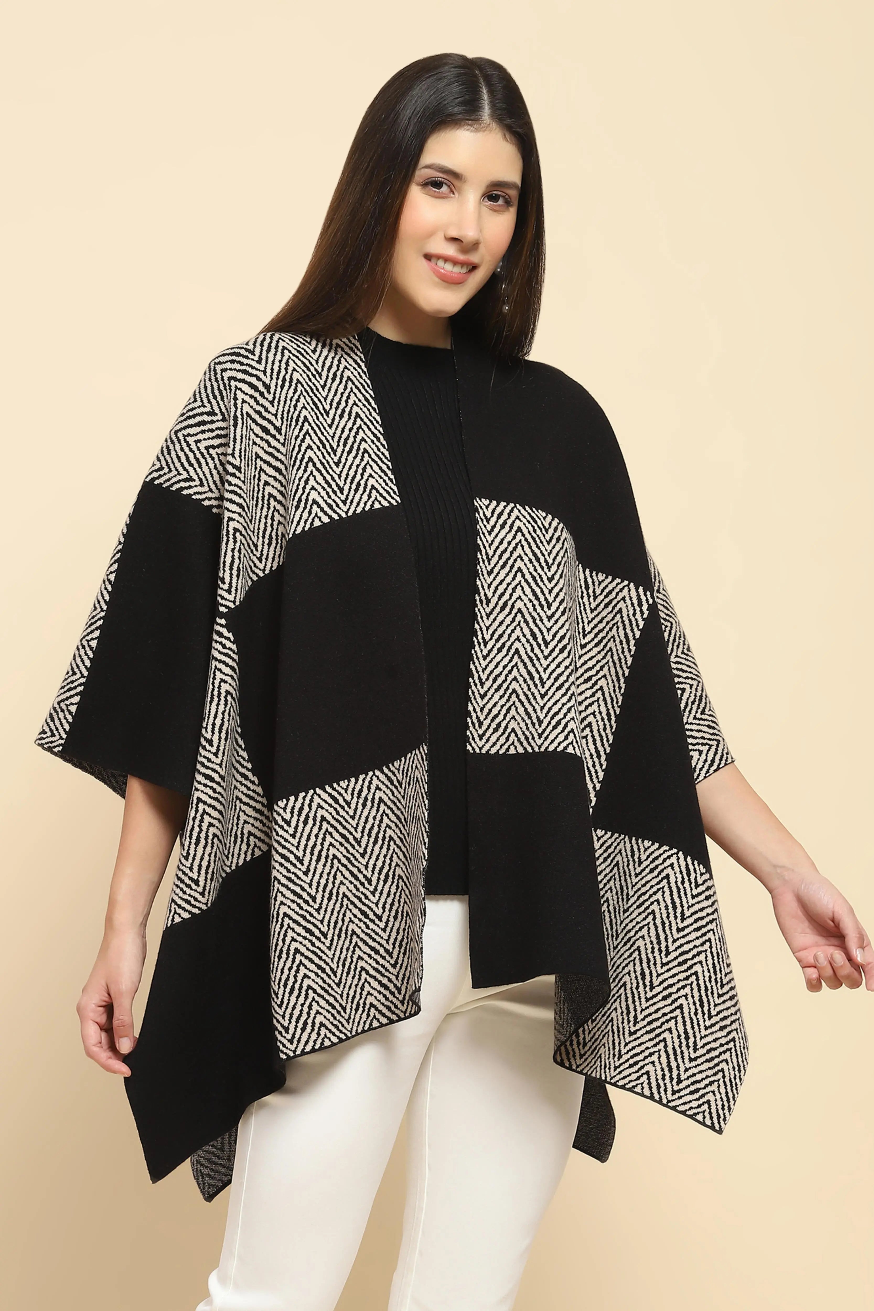 Monochrome Wool Blend Winter Shrug - Global Republic