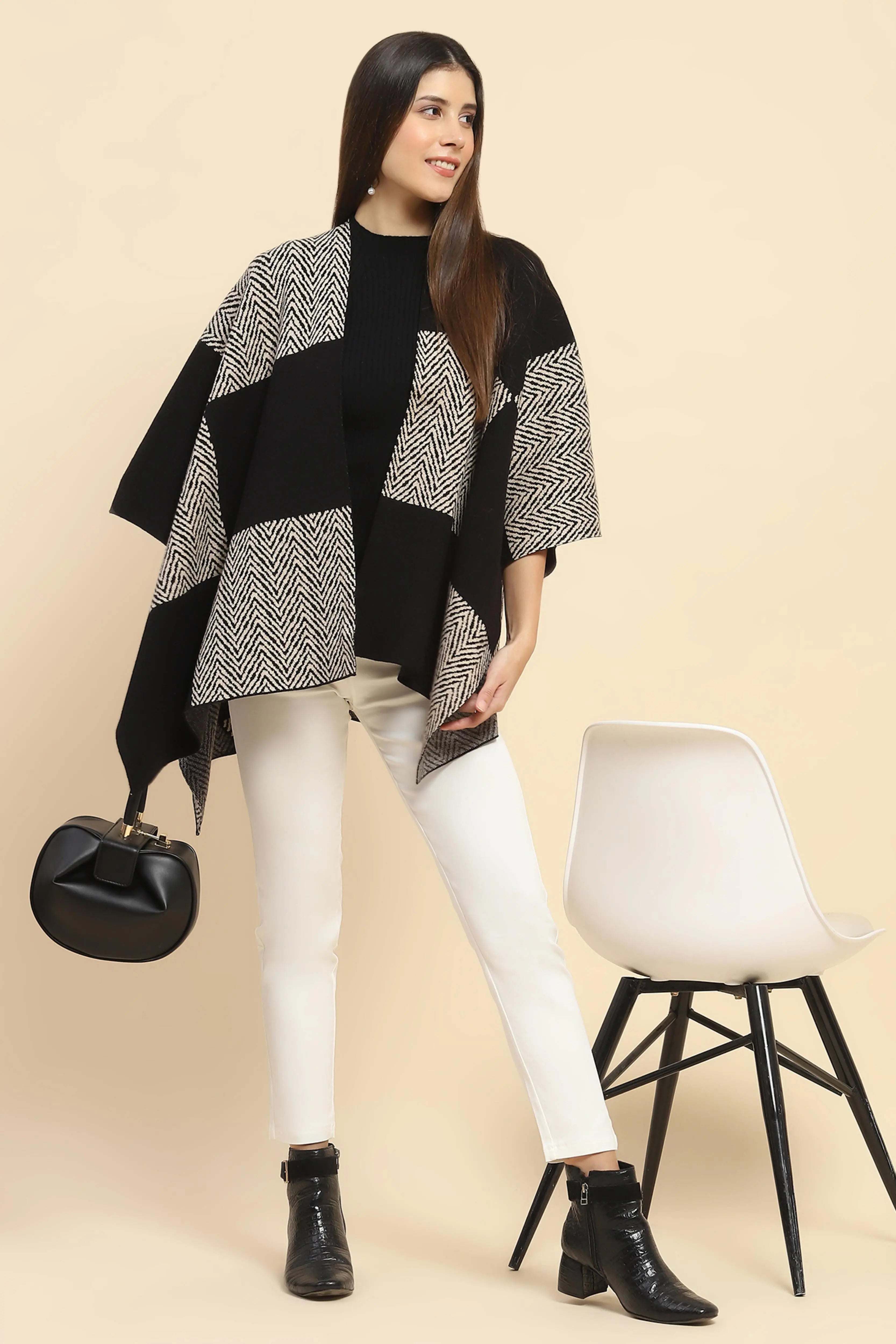 Monochrome Wool Blend Winter Shrug - Global Republic