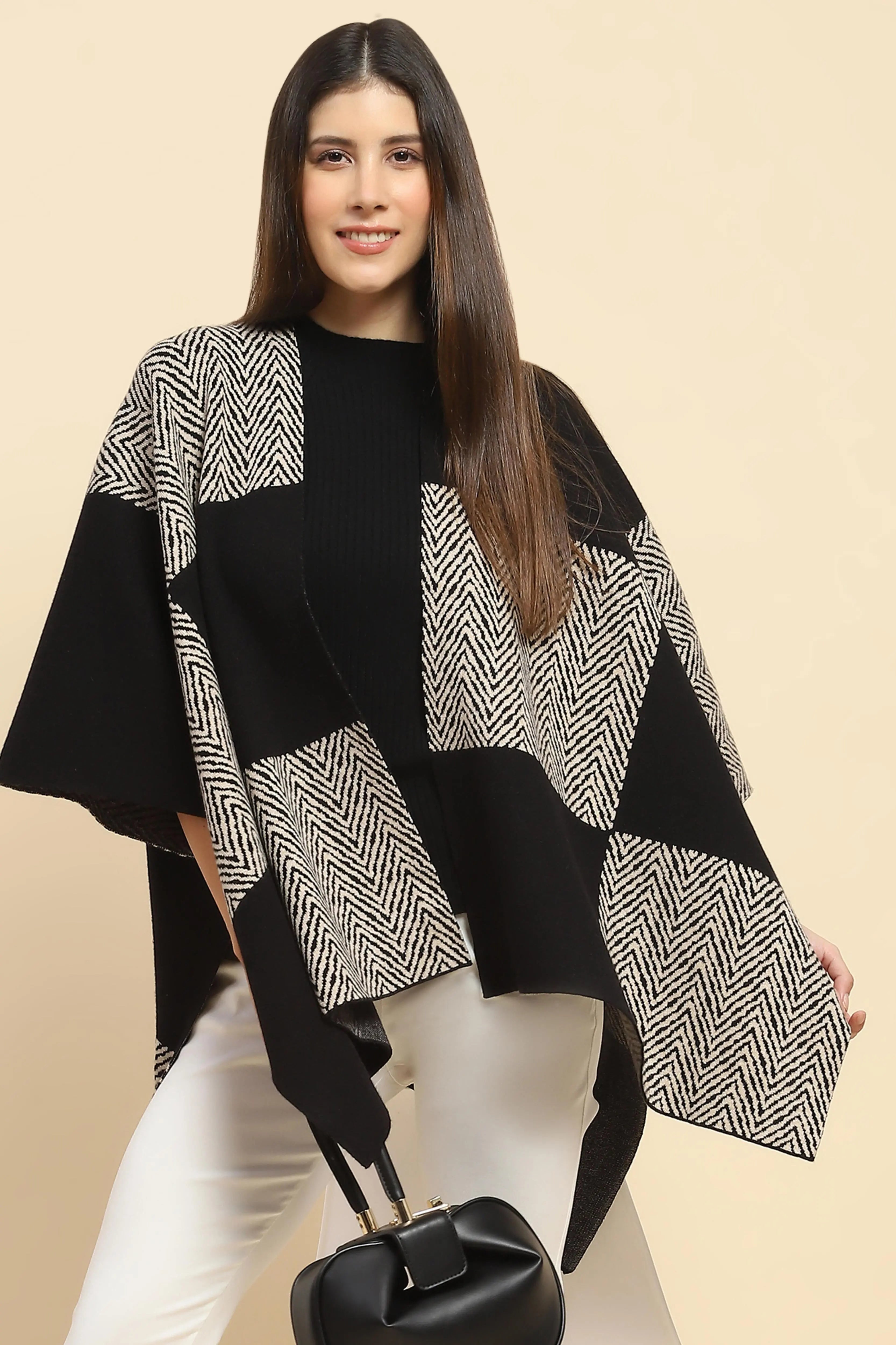 Monochrome Wool Blend Winter Shrug - Global Republic