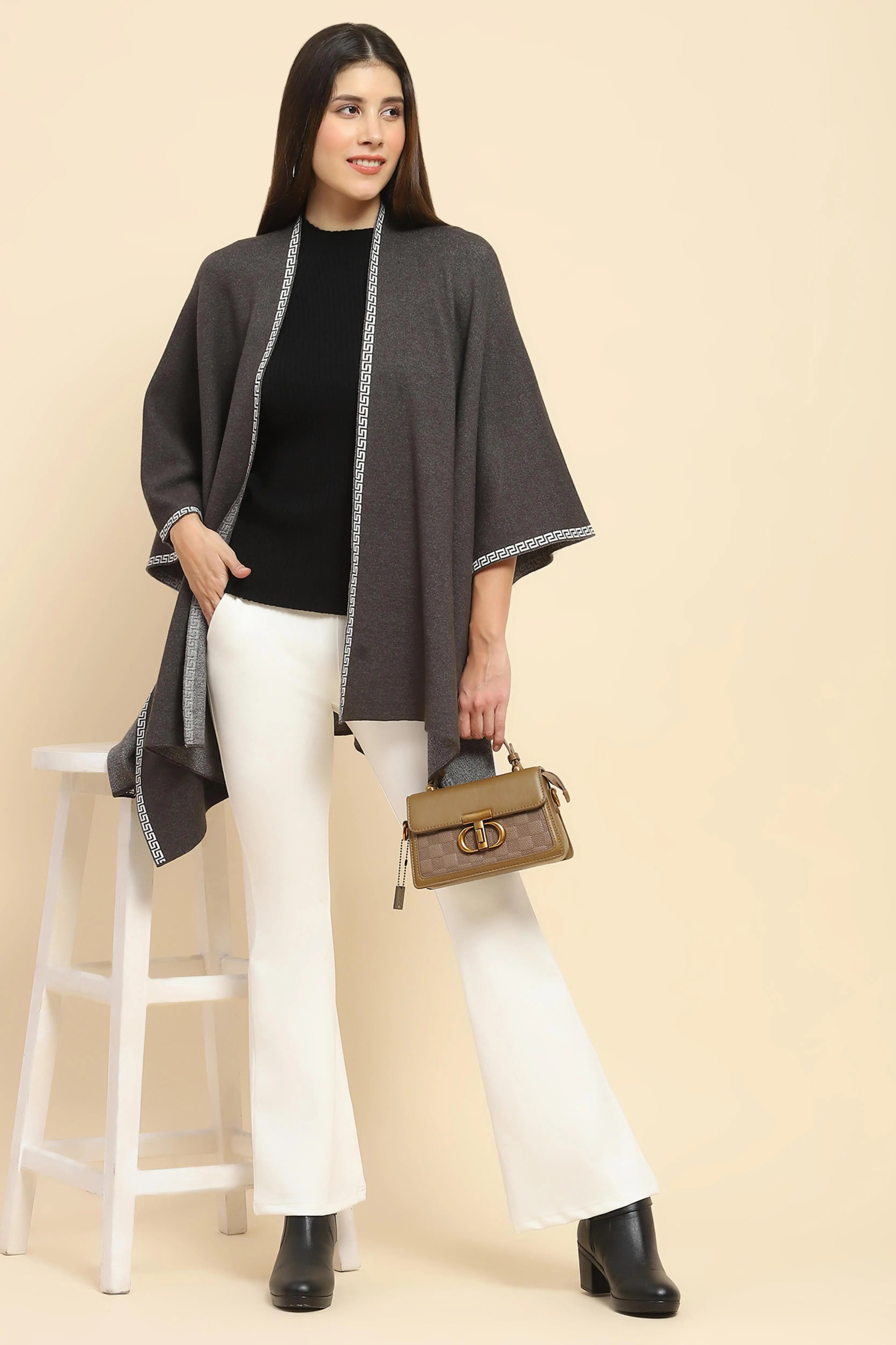 Charcoal Wool Blend Winter Shrug - Global Republic