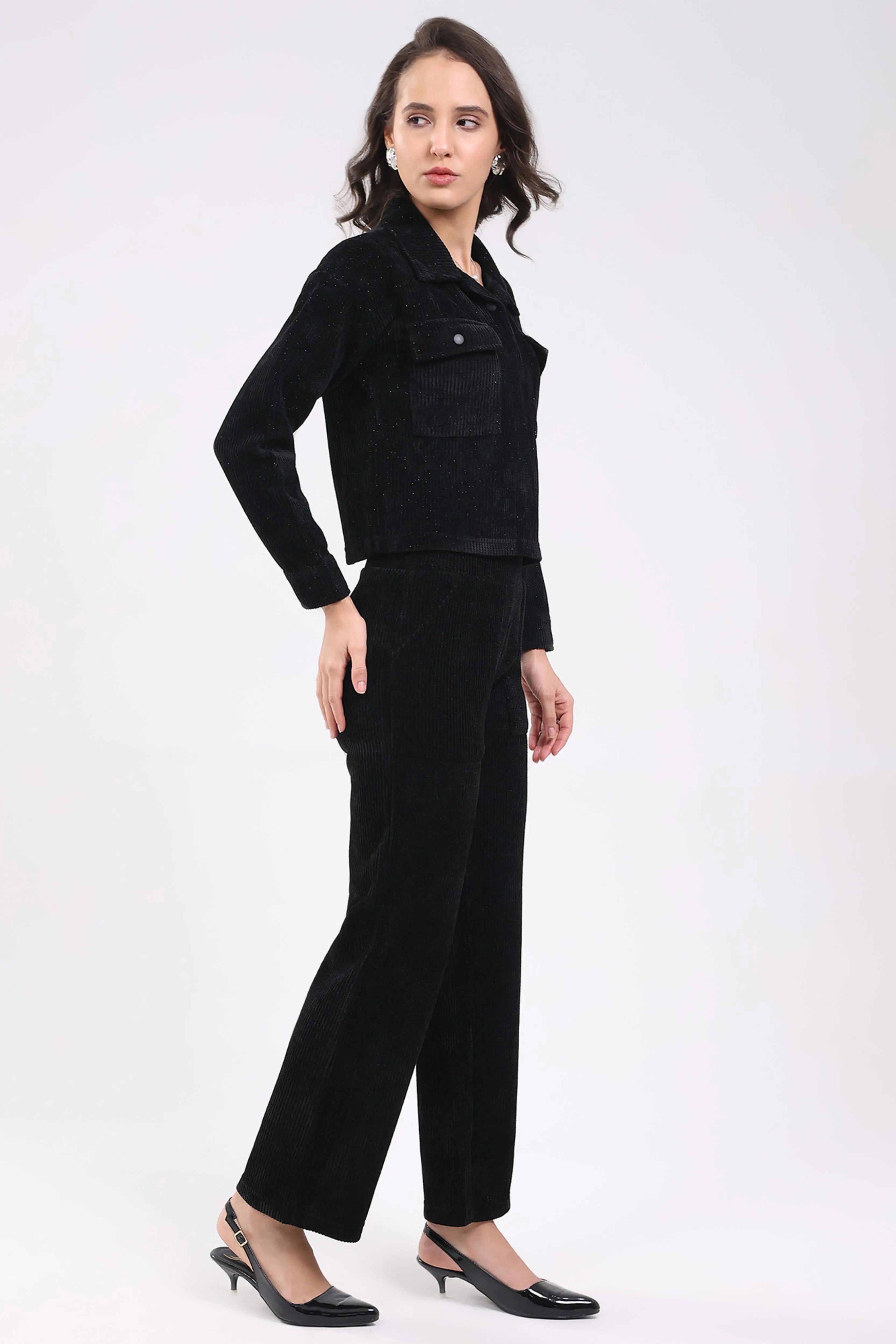 Black Textured Winter Co-ord Set - Global Republic