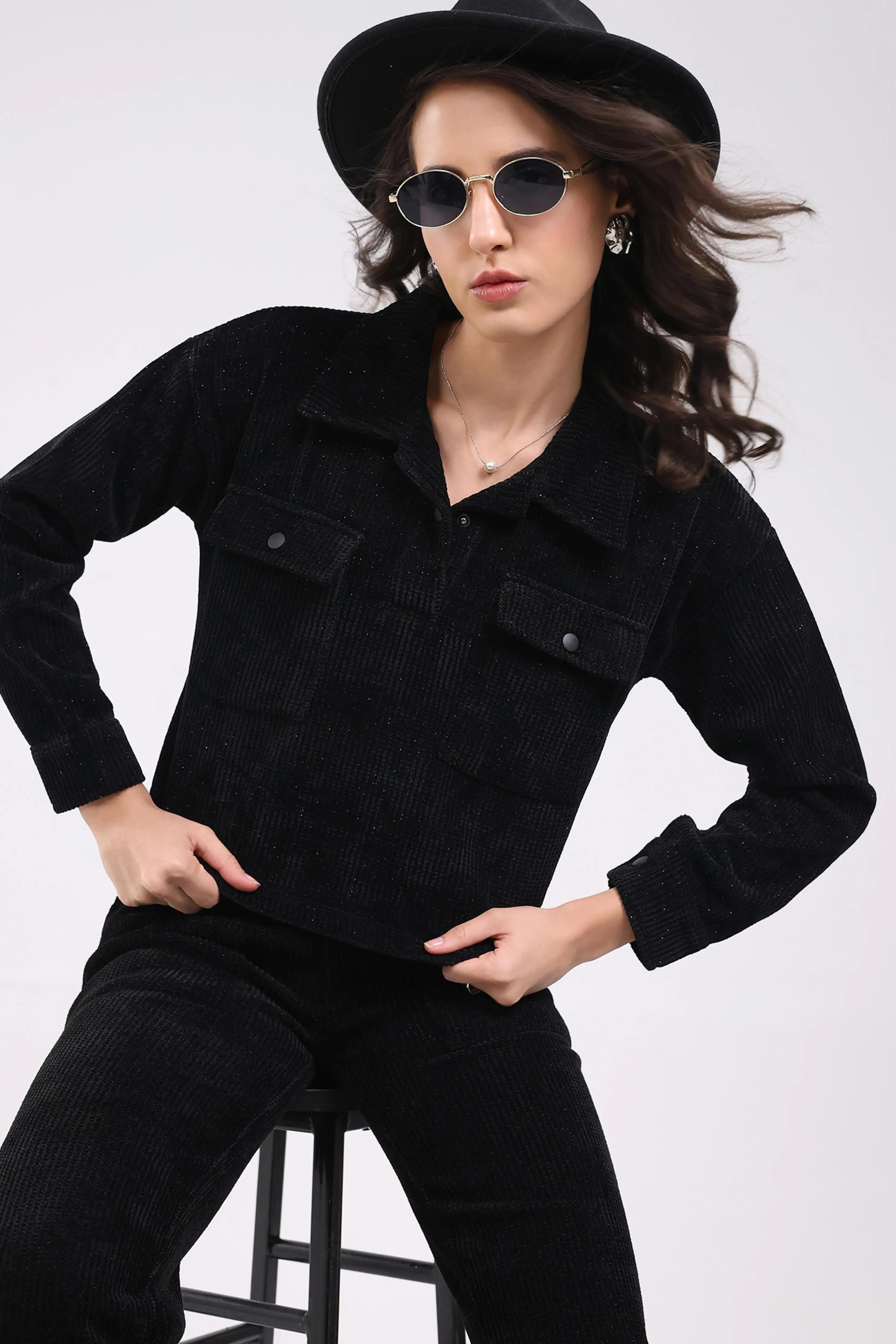 Black Textured Winter Co-ord Set - Global Republic