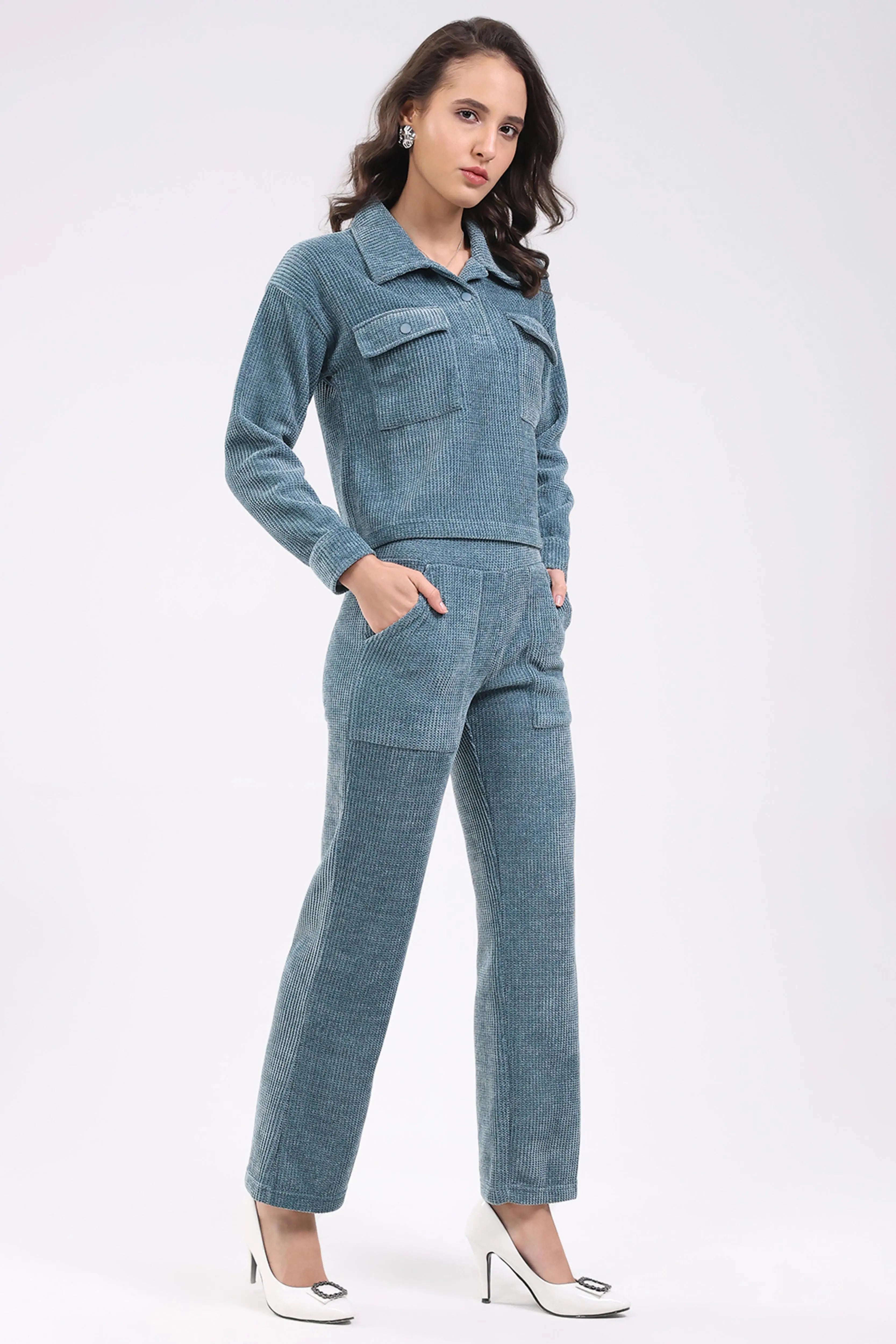 Blue Textured Winter Co-ord Set - Global Republic