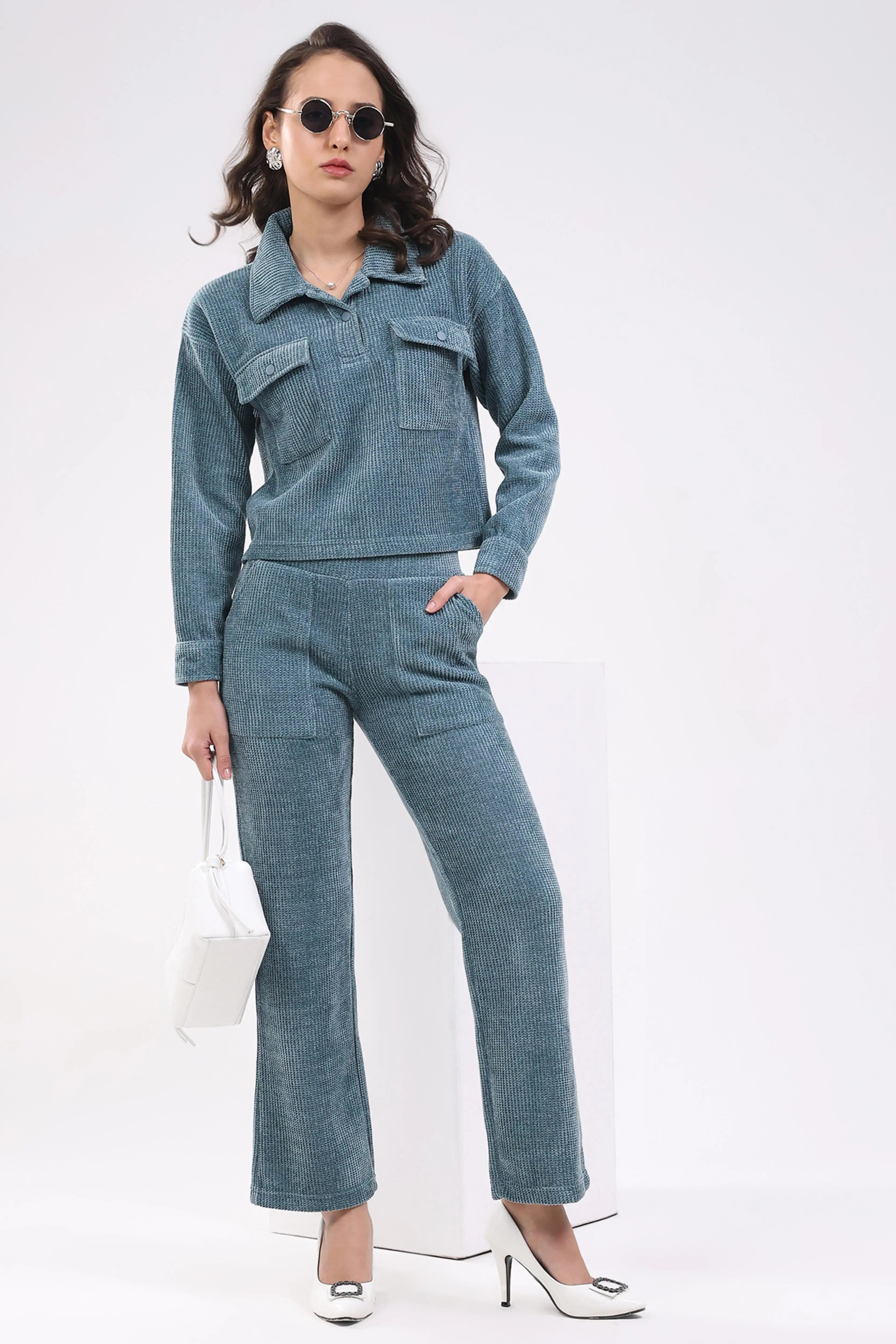 Blue Textured Winter Co-ord Set - Global Republic