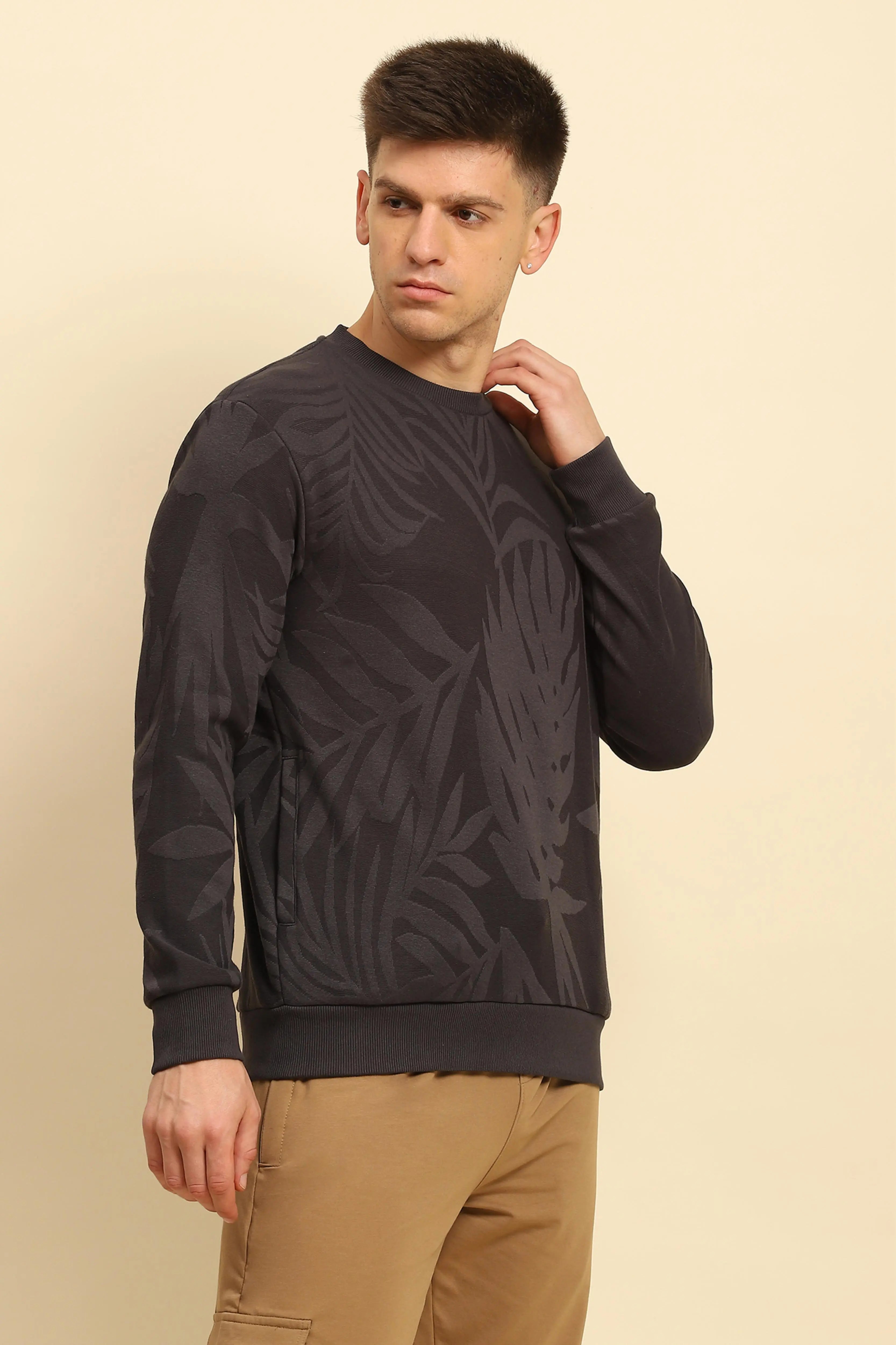 Grey  Textured Sweatshirt - Global Republic