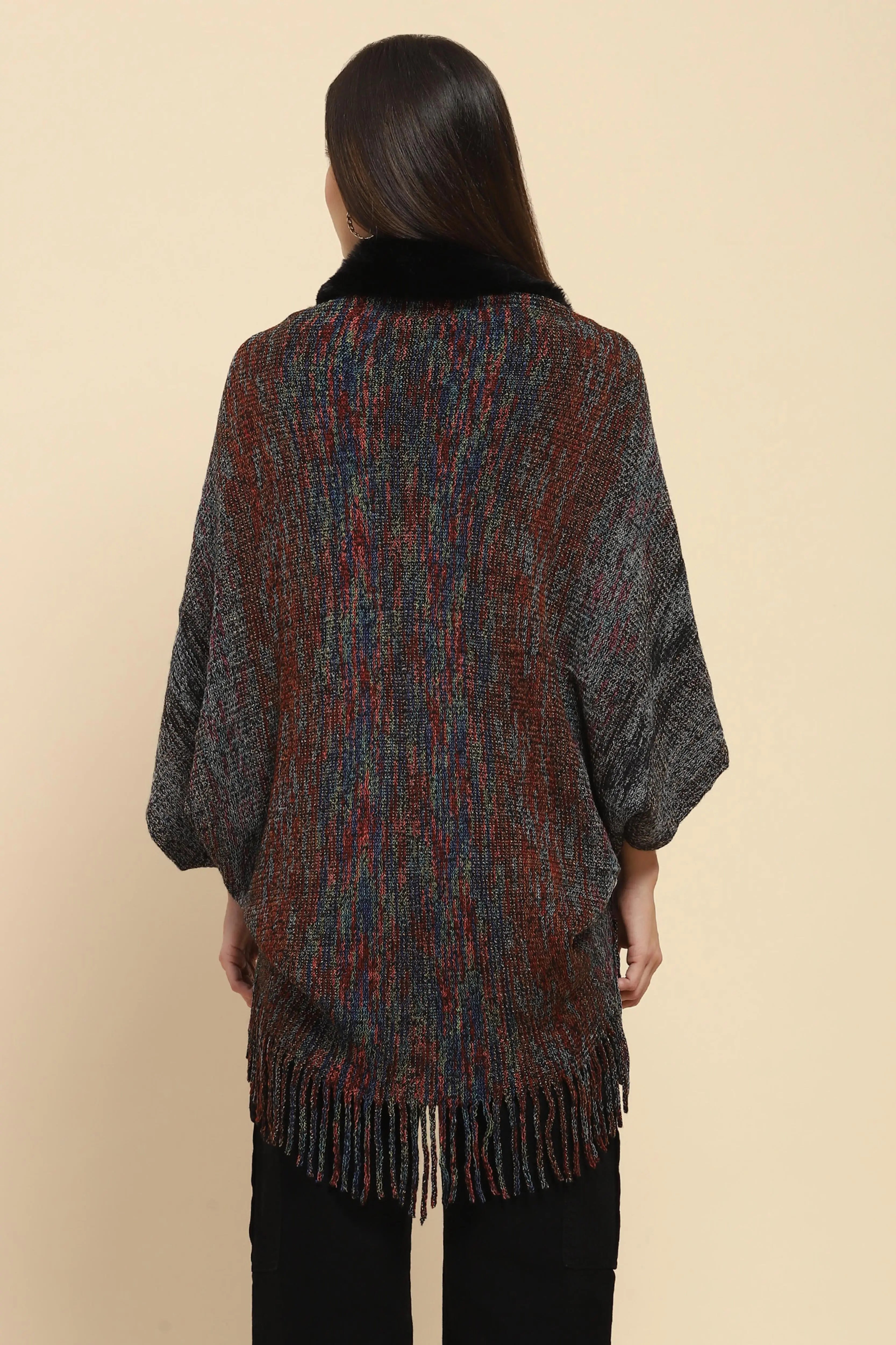 Black Mélange Acrylic Knitted Cape - Global Republic