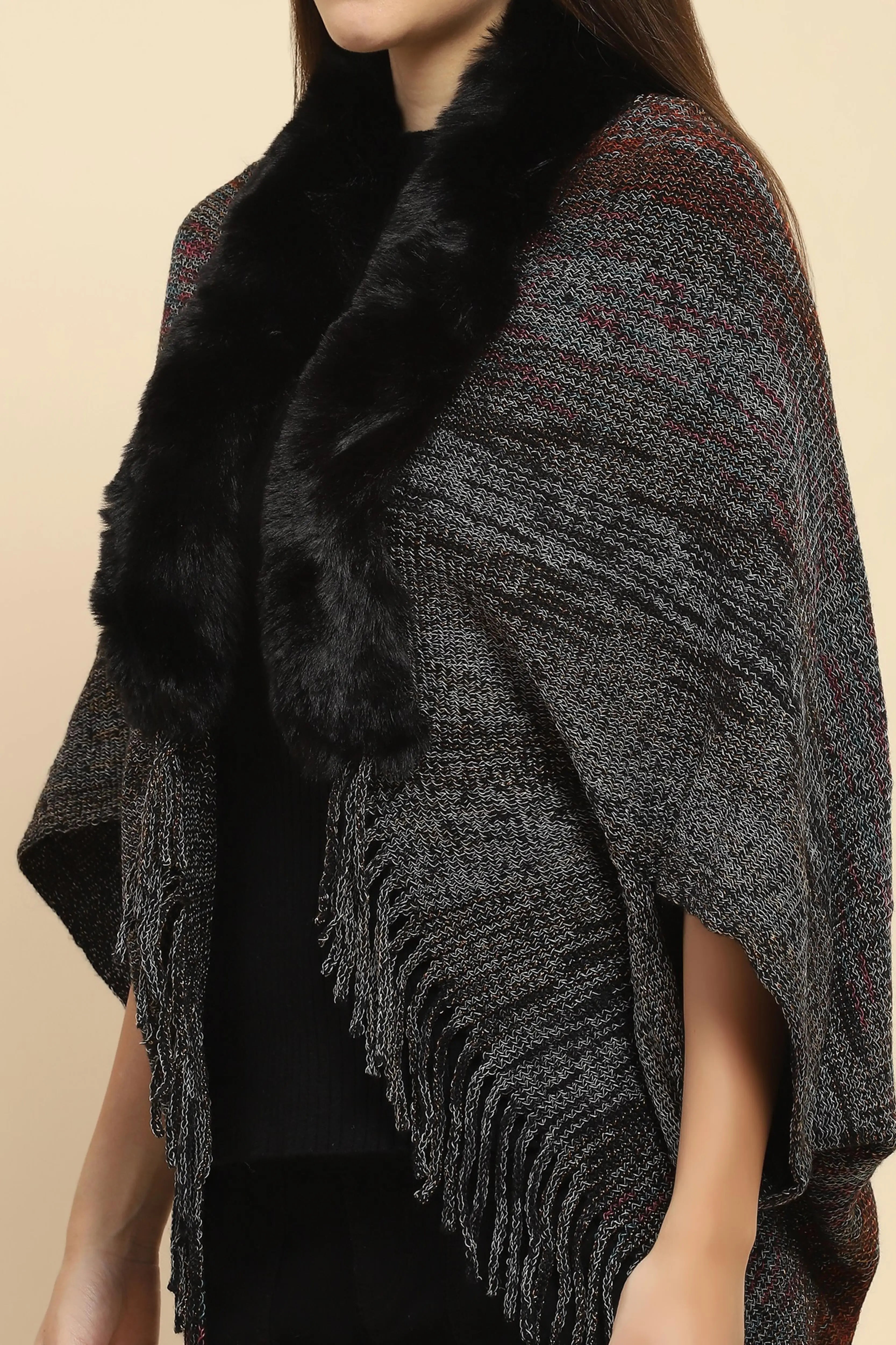 Black Mélange Acrylic Knitted Cape - Global Republic