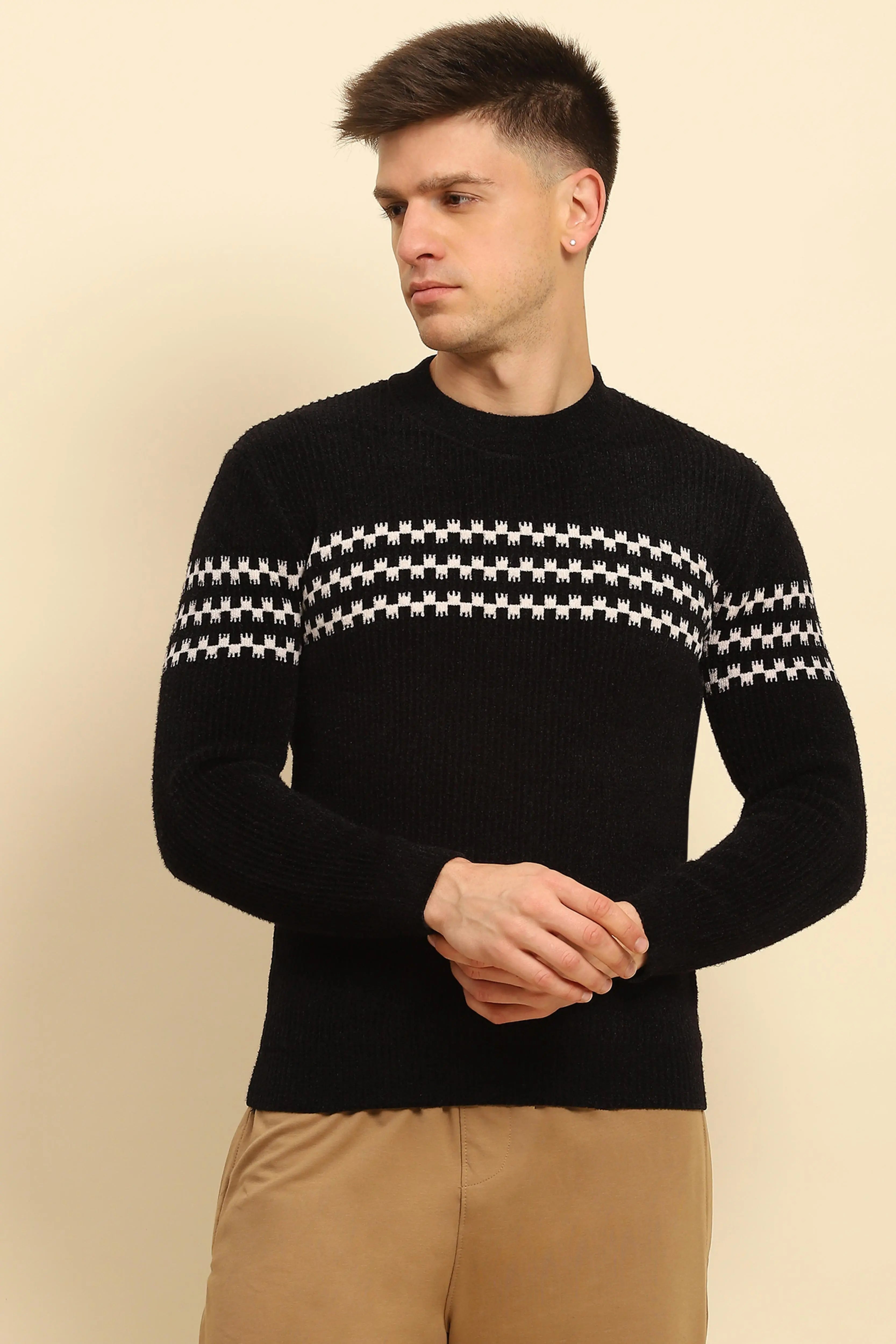 Black  Geometric Pullover - Global Republic