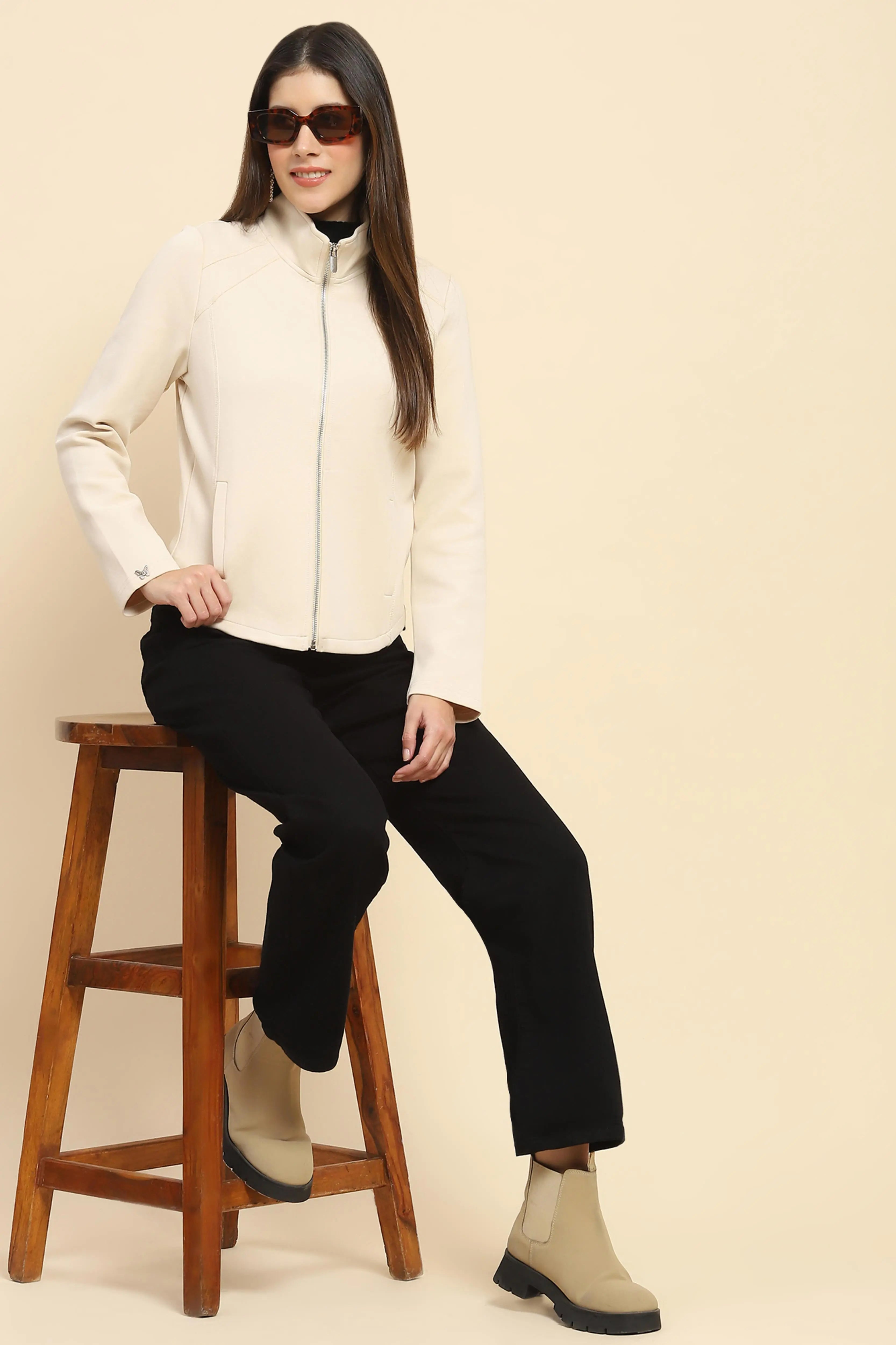 Cream  Solid Sweatshirt - Global Republic