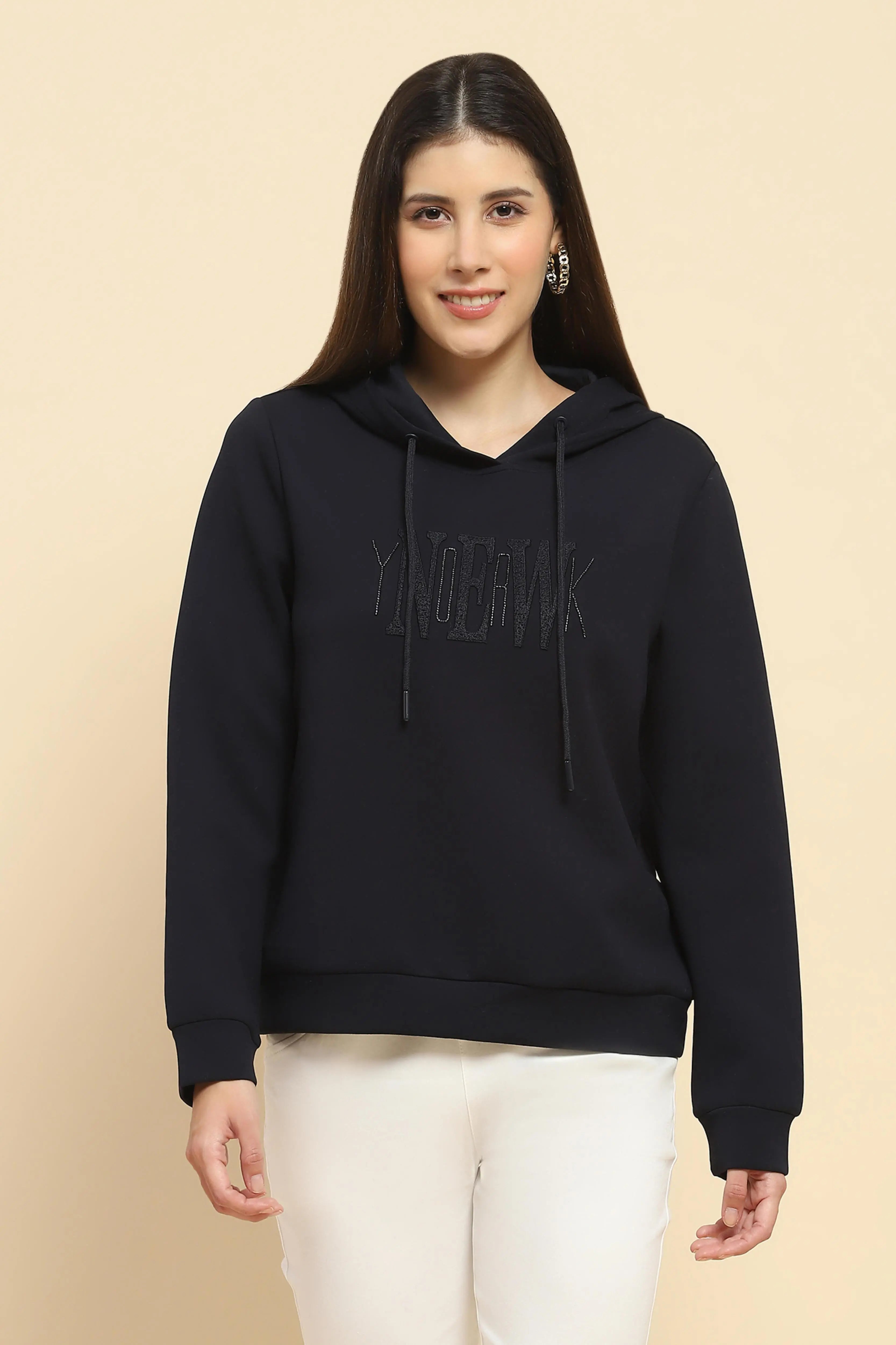 Navy  Embroidered Hood Sweatshirt - Global Republic