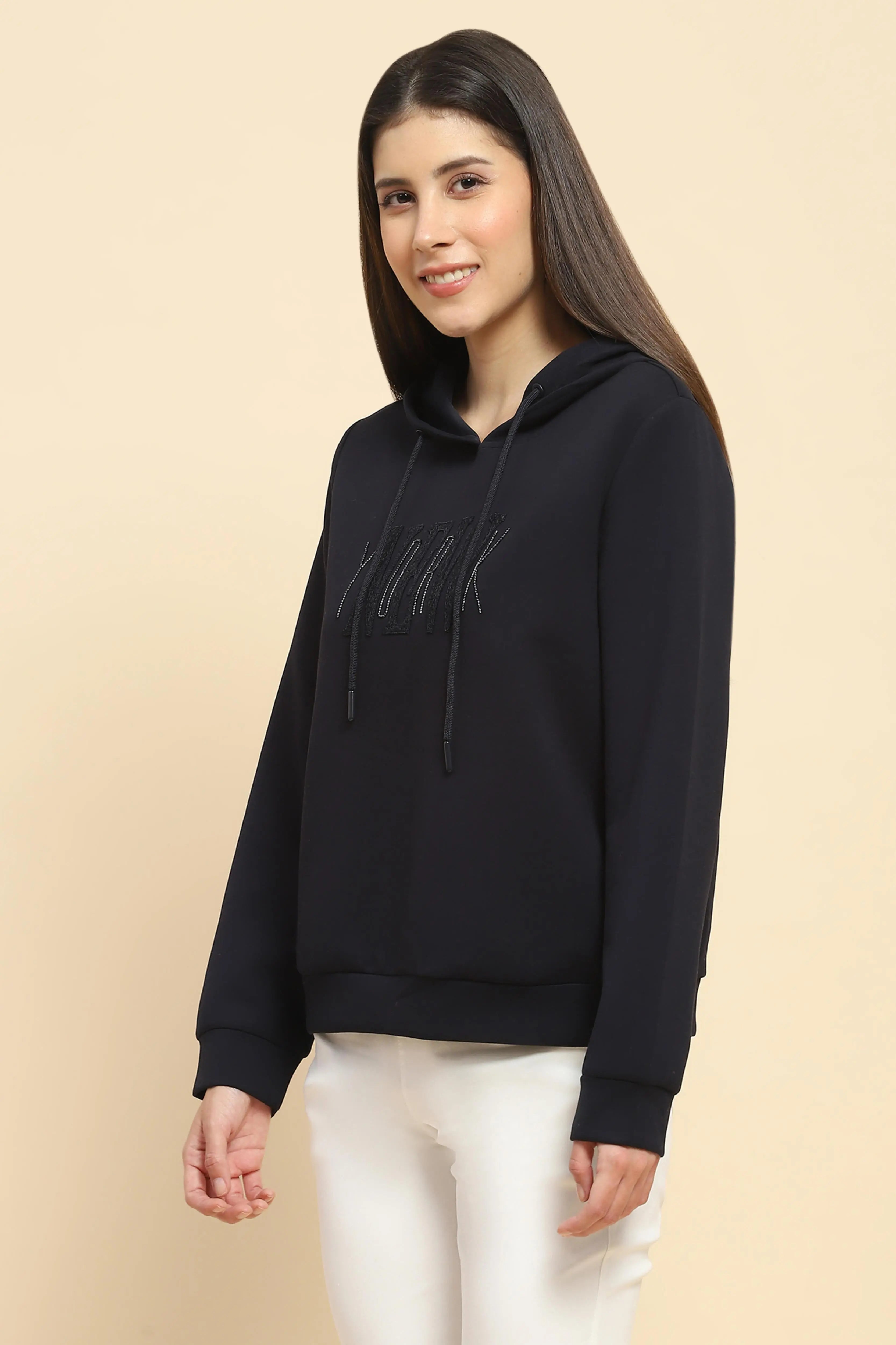 Navy  Embroidered Hood Sweatshirt - Global Republic