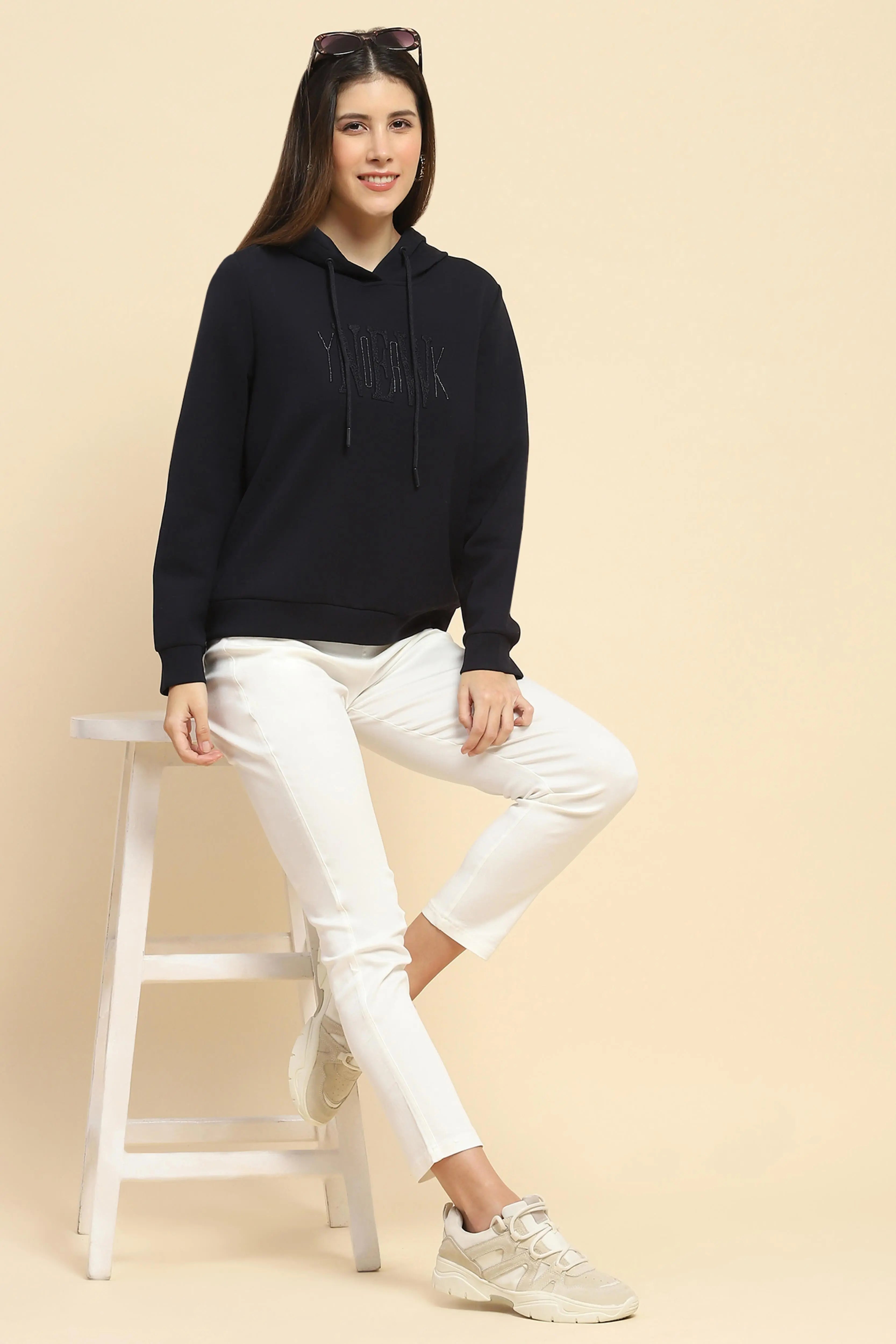 Navy  Embroidered Hood Sweatshirt - Global Republic