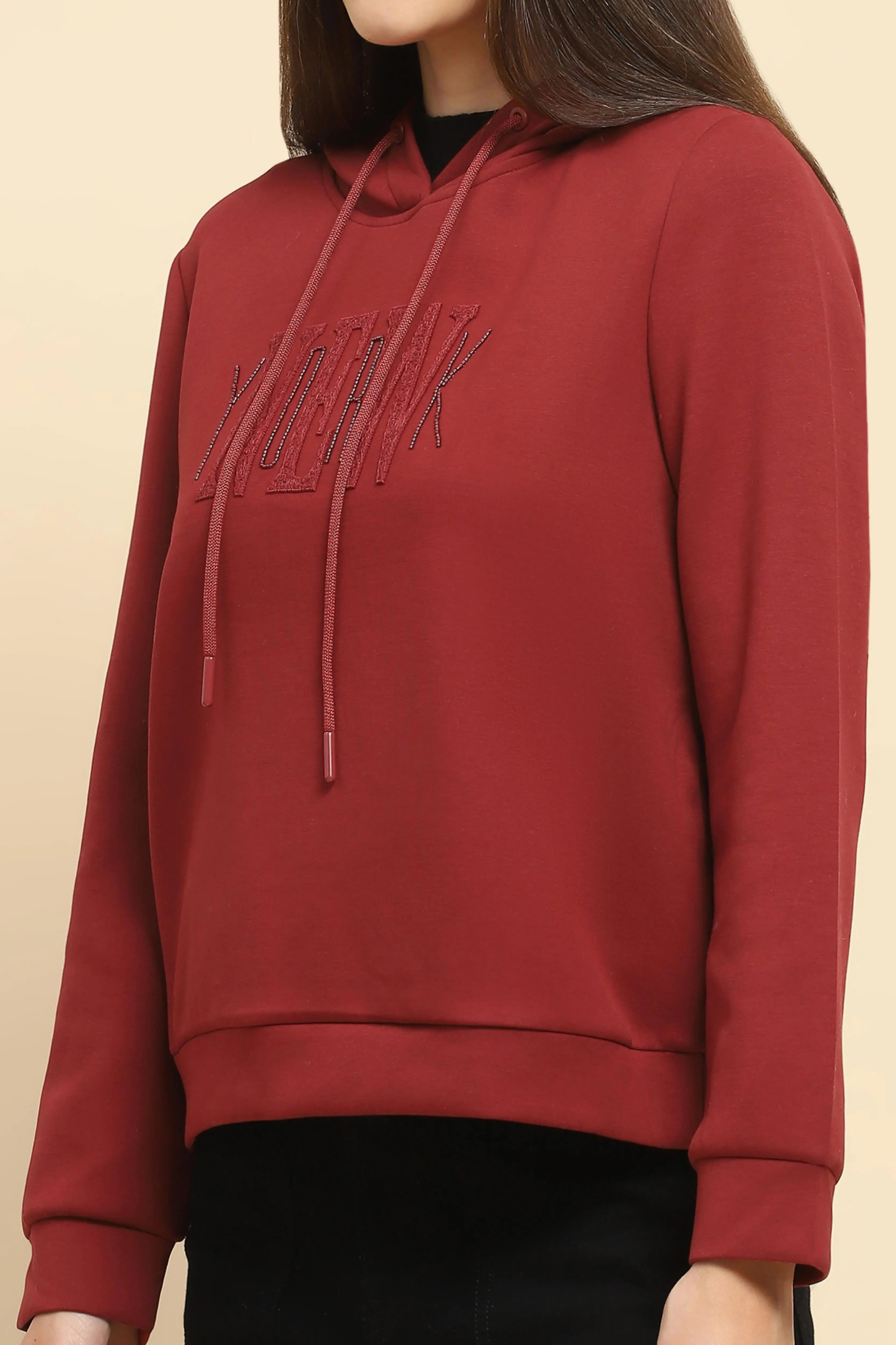 Maroon  Embroidered Hood Sweatshirt - Global Republic